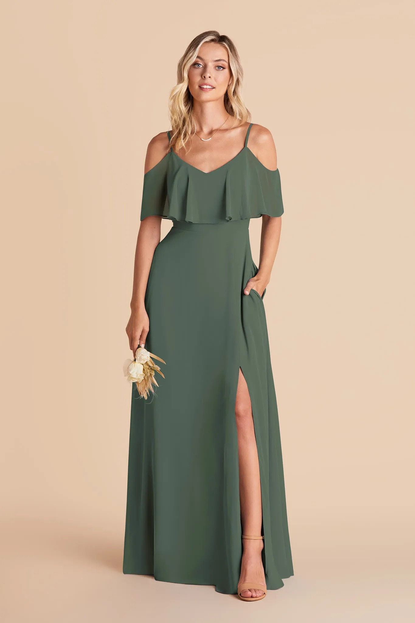 Jane Chiffon Dress With Slit - Eucalyptus sold by Birdy Grey product image thumbnail 4