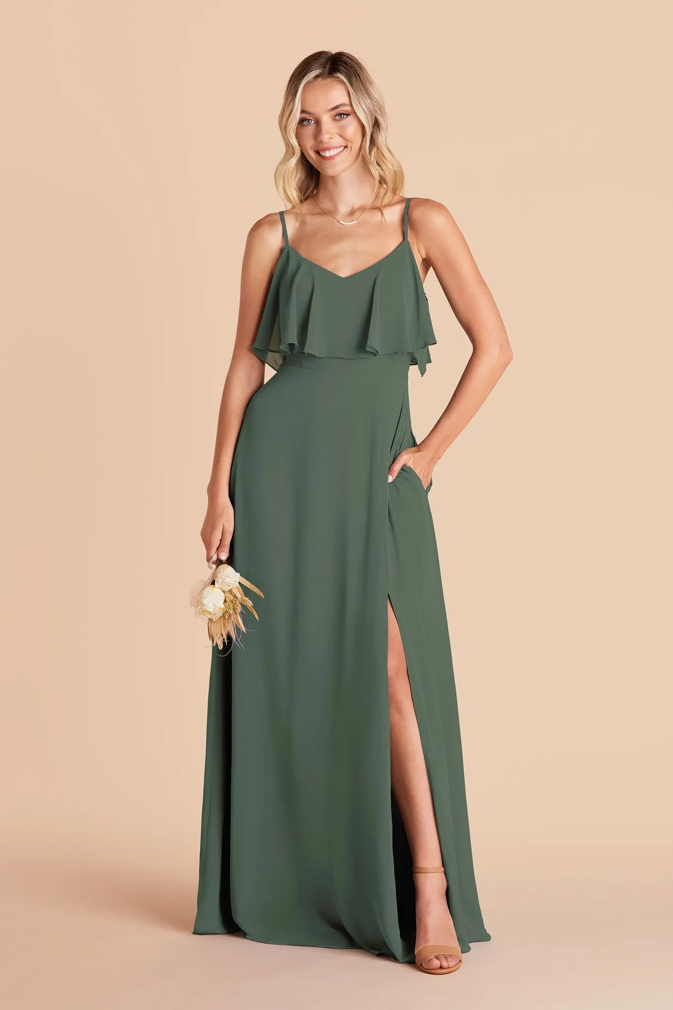 Jane Chiffon Dress With Slit - Eucalyptus sold by Birdy Grey product image thumbnail 3