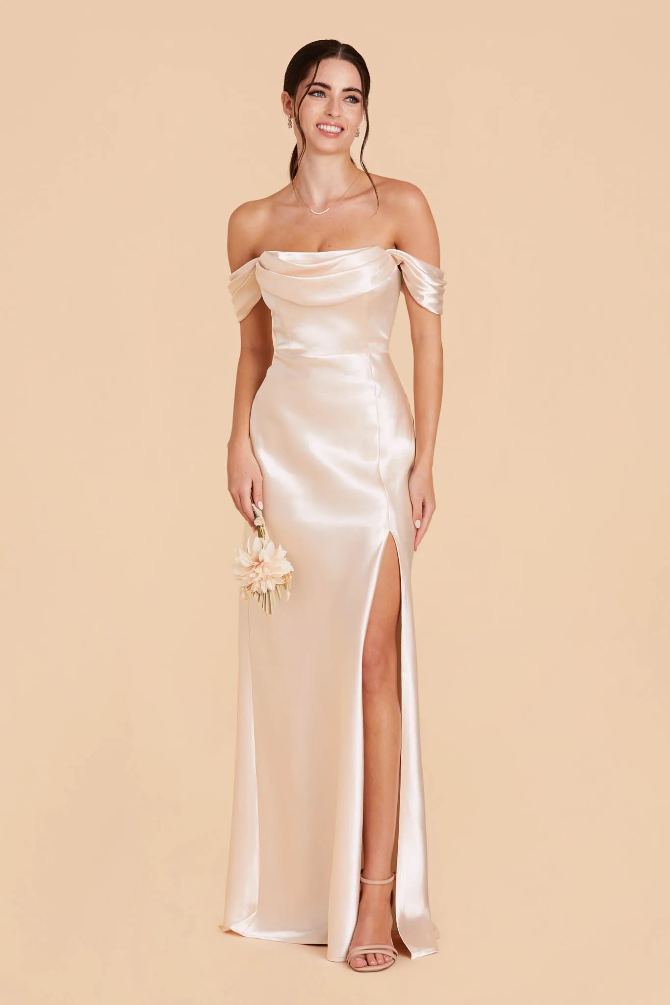 Mia Shiny Satin Dress - Champagne sold by Birdy Grey