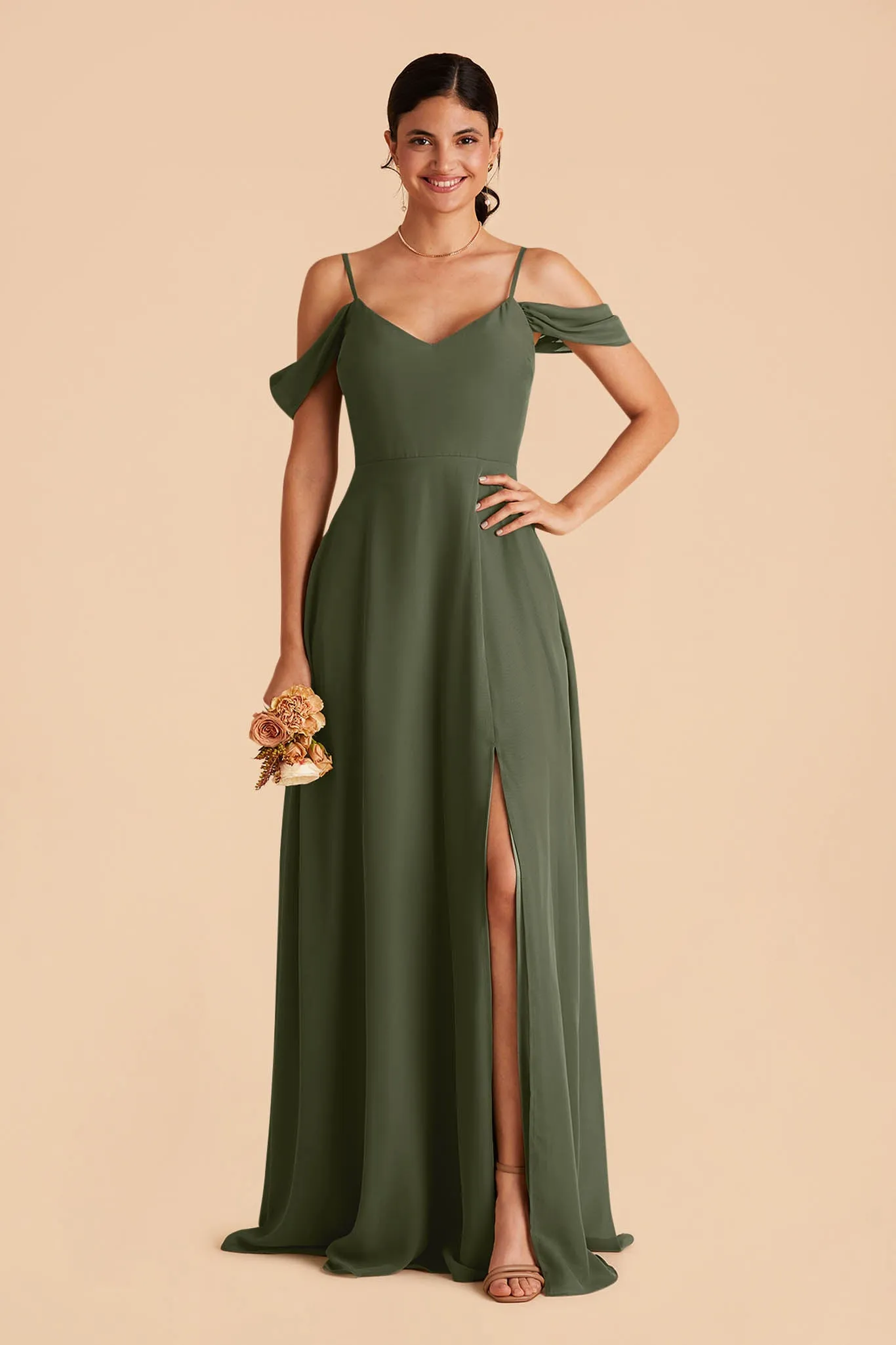 Devin Chiffon Dress With Slit - Olive sold by Birdy Grey
