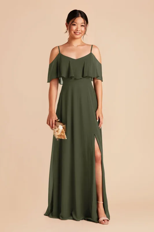 Jane Chiffon Dress With Slit - Olive sold by Birdy Grey