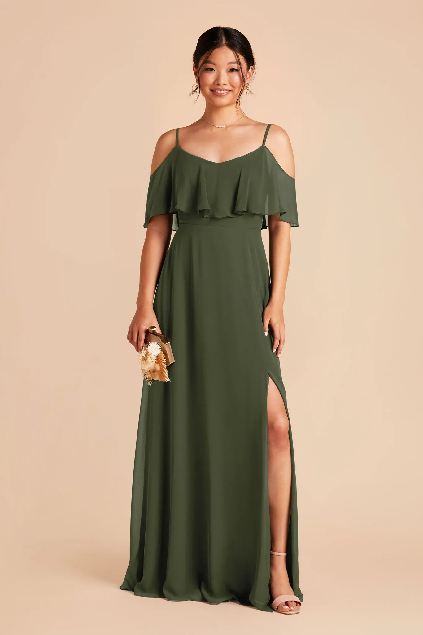 Jane Chiffon Dress With Slit - Olive sold by Birdy Grey product image thumbnail 3