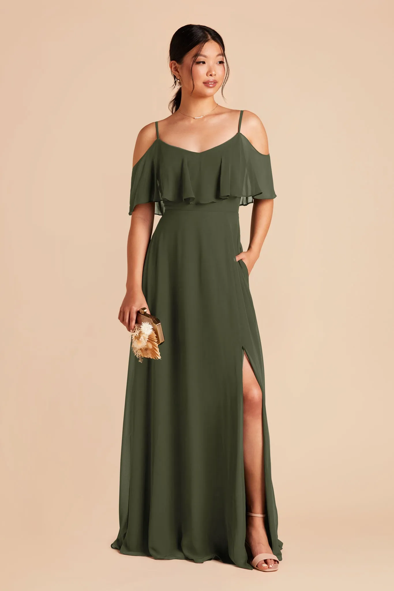 Jane Chiffon Dress With Slit - Olive sold by Birdy Grey product image thumbnail 4