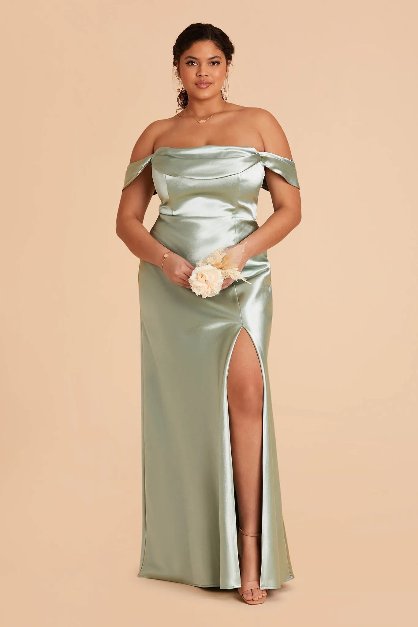 Mia Shiny Satin Dress - Sage sold by Birdy Grey product image thumbnail 2