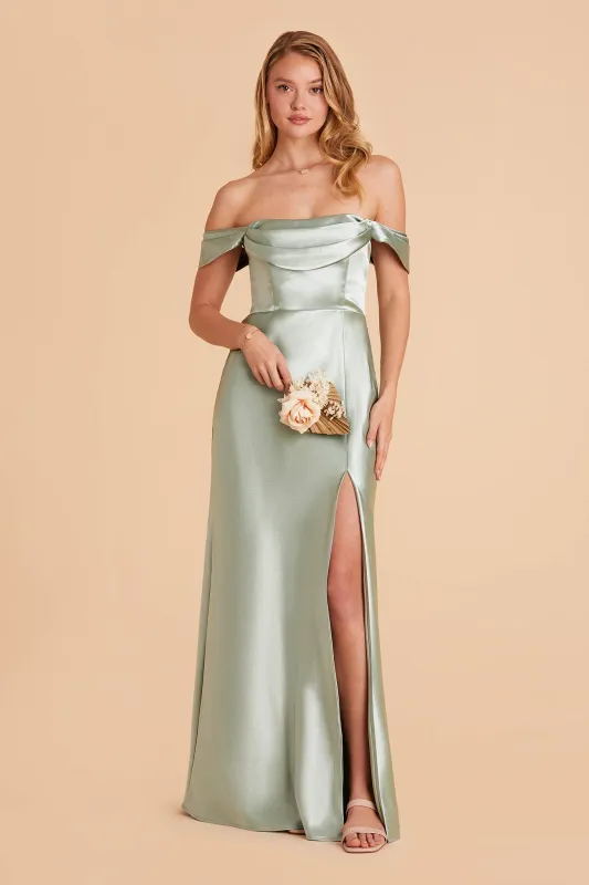 Mia Shiny Satin Dress - Sage sold by Birdy Grey
