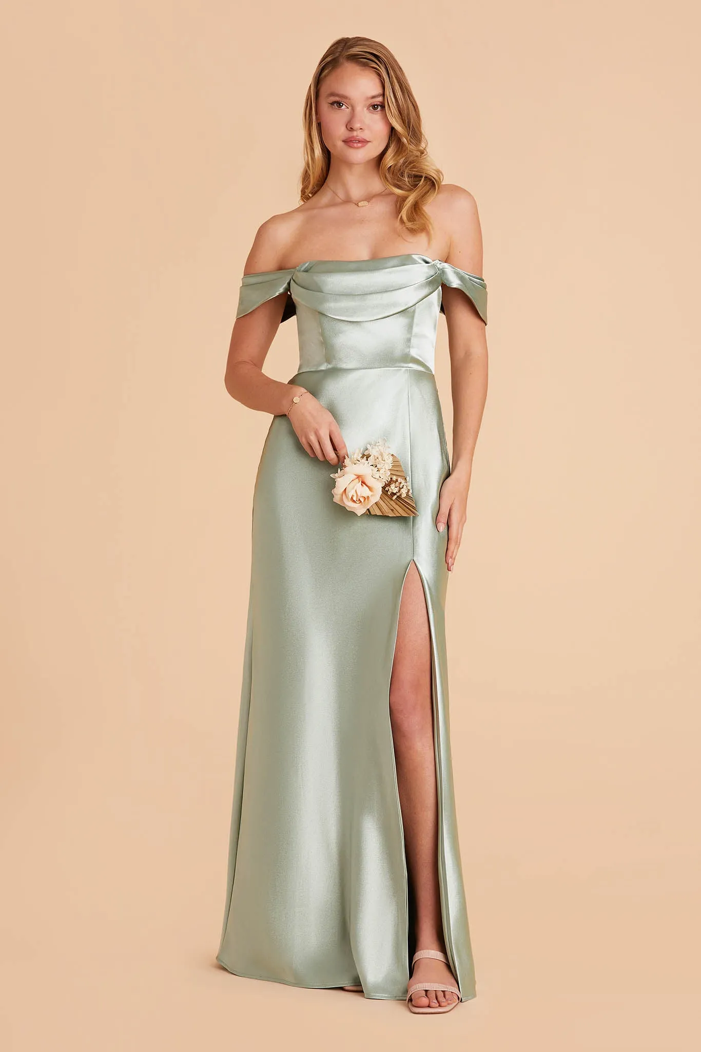 Mia Shiny Satin Dress - Sage sold by Birdy Grey