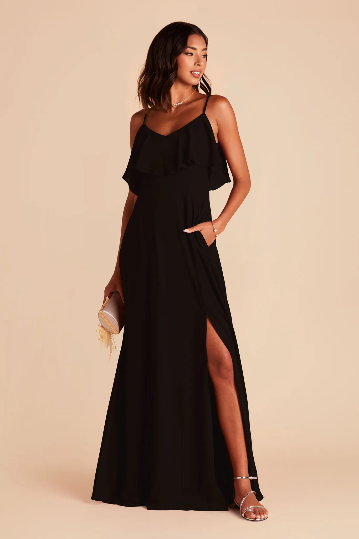 Jane Chiffon Dress With Slit - Black sold by Birdy Grey product image thumbnail 4
