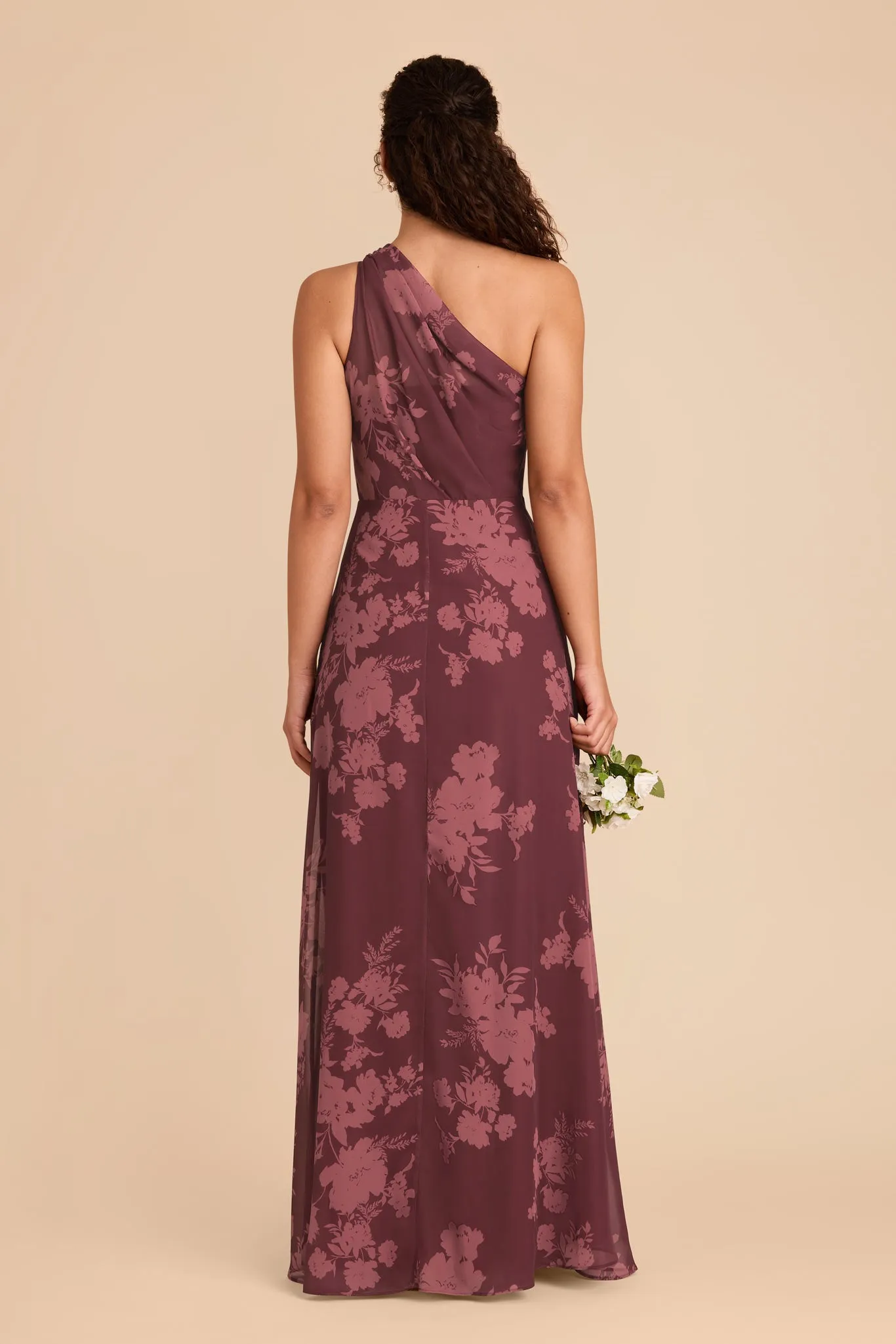 Kira Chiffon Dress With Slit - Sangria Whimsical Blooms sold by Birdy Grey product image thumbnail 5