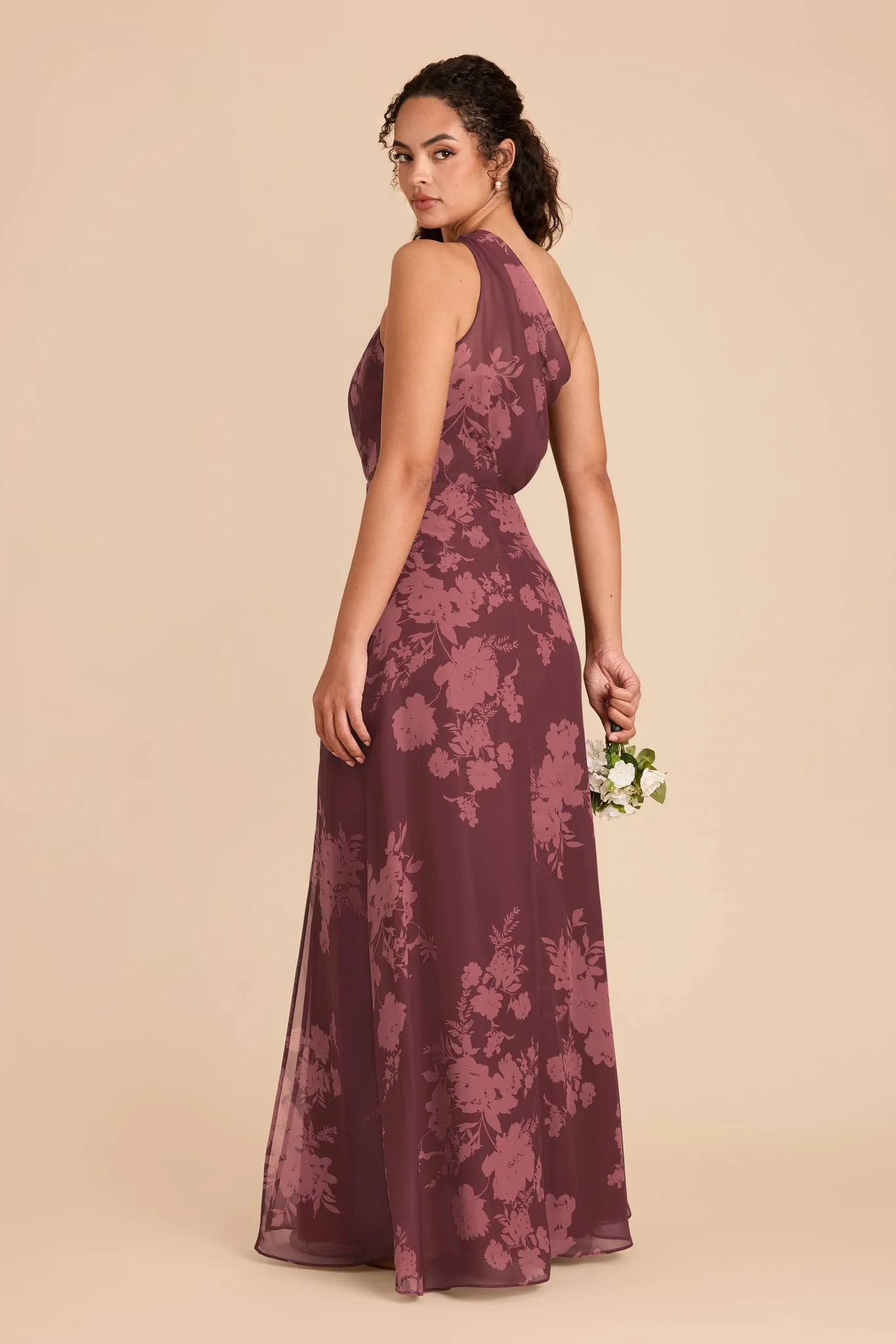 Kira Chiffon Dress With Slit - Sangria Whimsical Blooms sold by Birdy Grey product image thumbnail 4