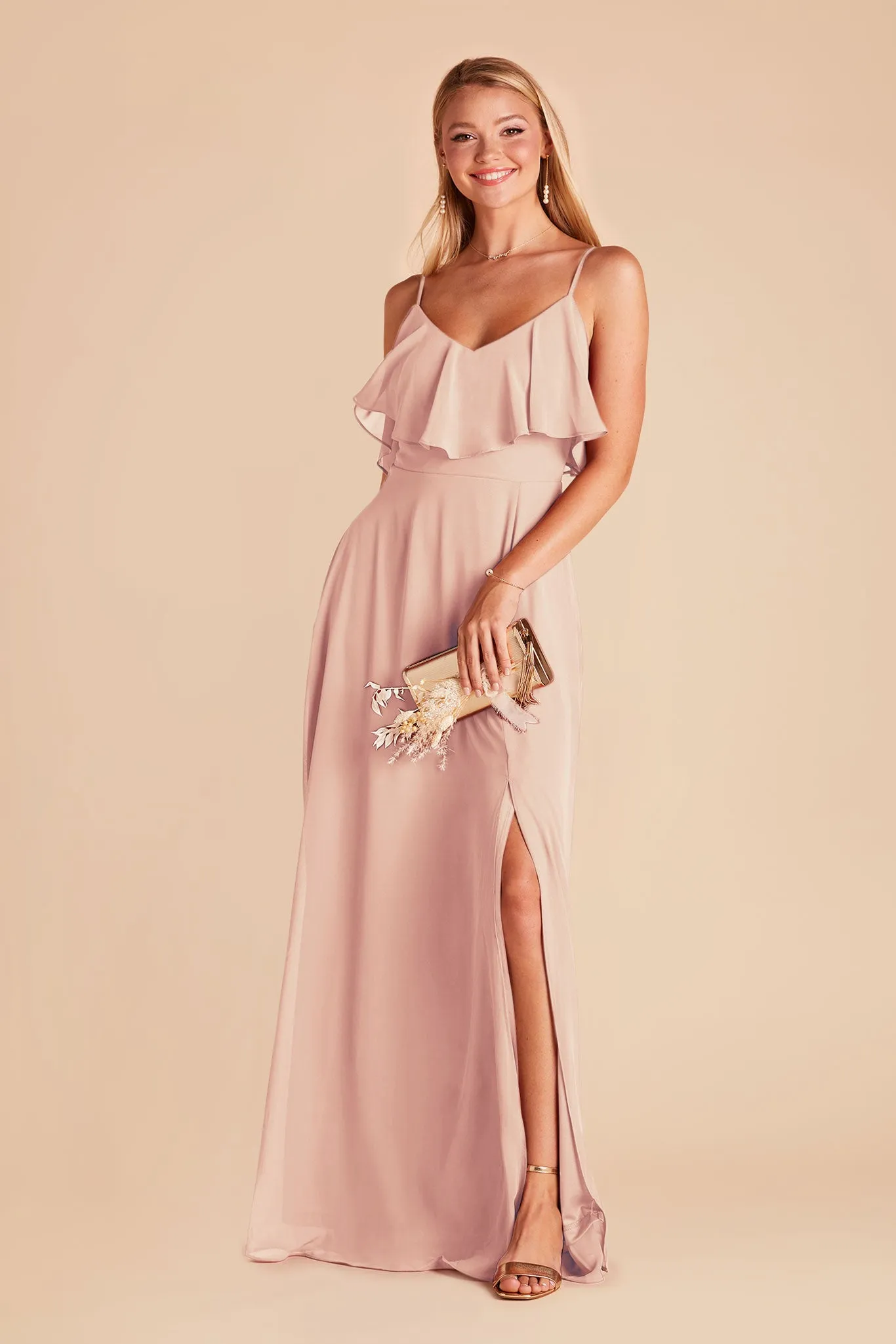 Jane Chiffon Dress With Slit - Blush Pink sold by Birdy Grey product image thumbnail 4