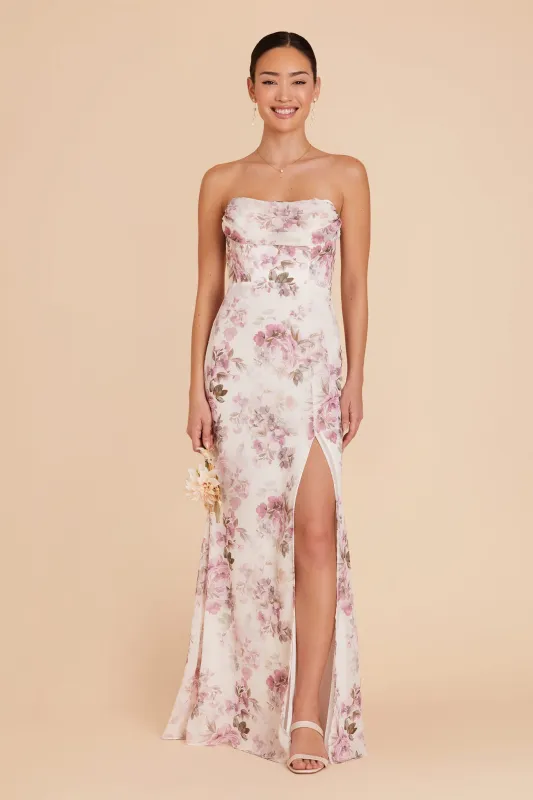 Mira Chiffon Dress - Dusty Pink Peonies sold by Birdy Grey