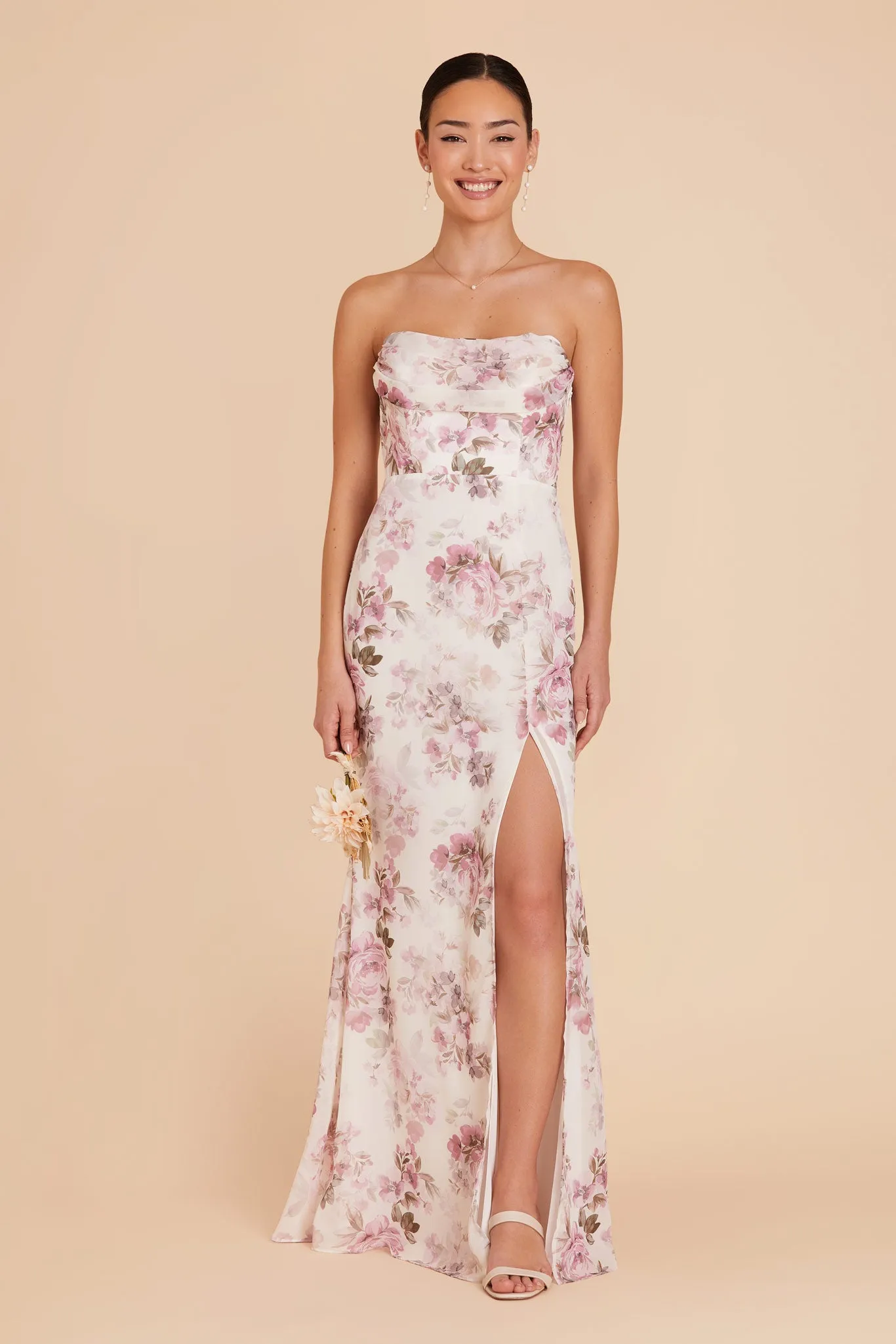 Mira Chiffon Dress - Dusty Pink Peonies sold by Birdy Grey