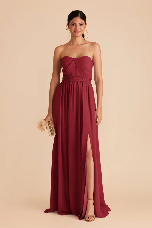 Grace Chiffon Dress With Slit - Burgundy sold by Birdy Grey
