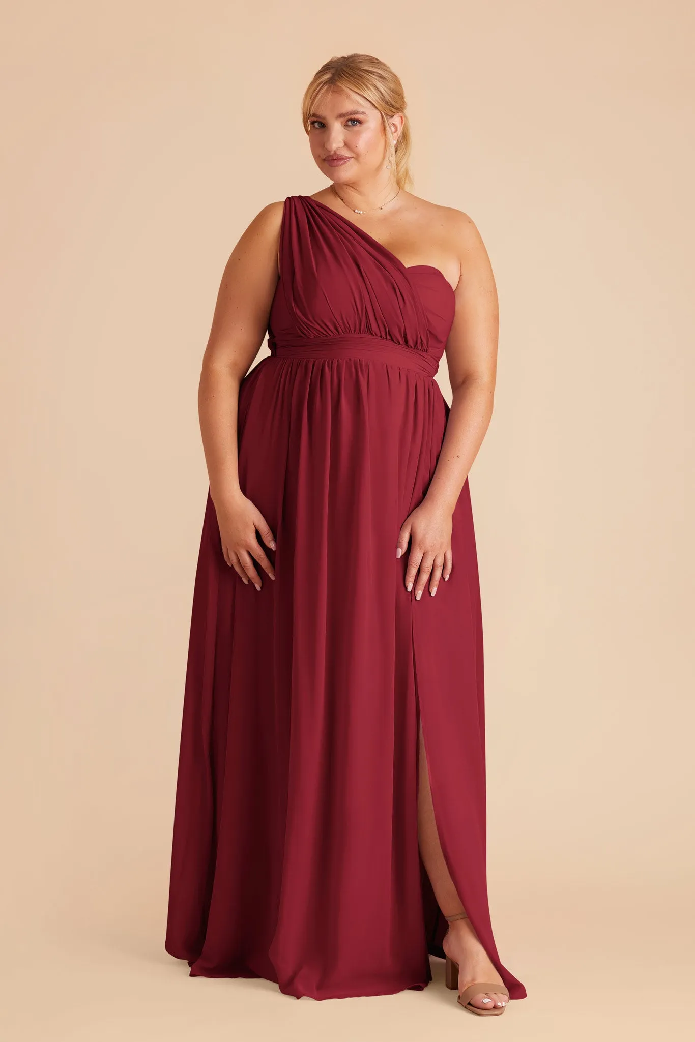 Grace Chiffon Dress With Slit - Burgundy sold by Birdy Grey product image thumbnail 2