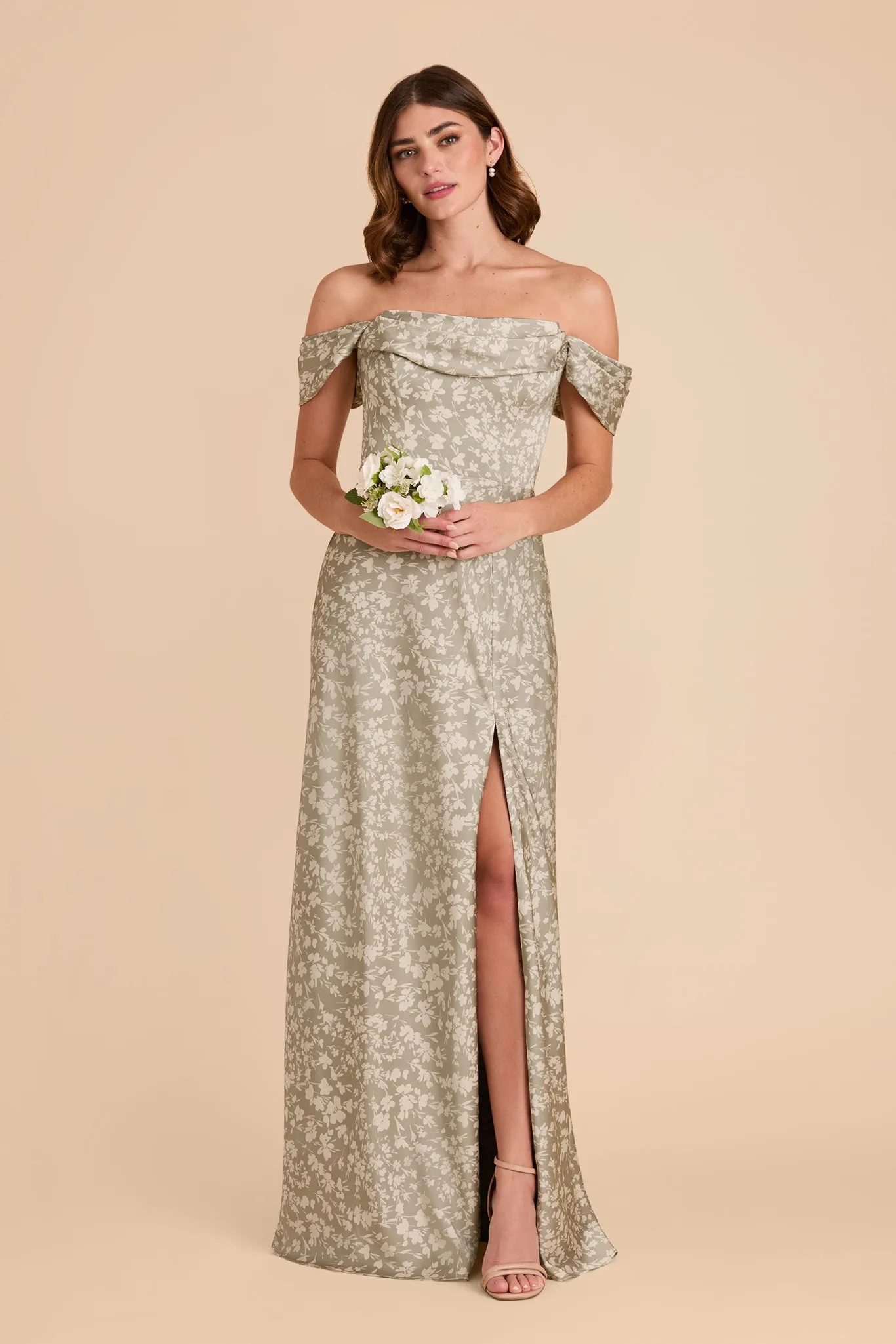 Mia Matte Satin Dress - Moss Green Dreamy Floral sold by Birdy Grey