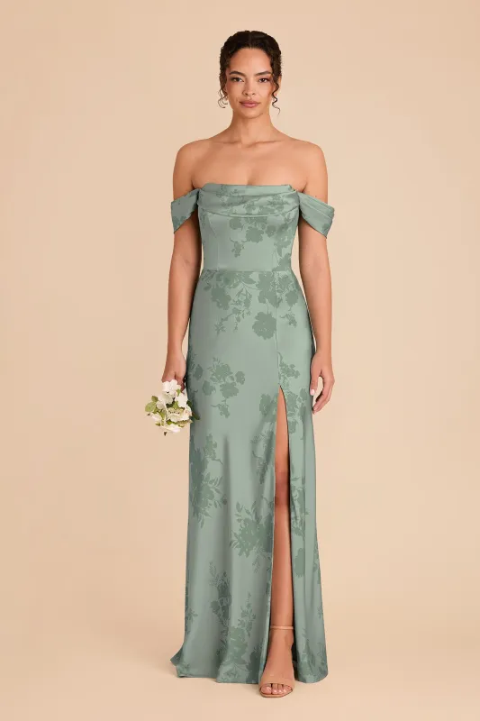 Mia Matte Satin Dress - Sage Whimsical Blooms sold by Birdy Grey