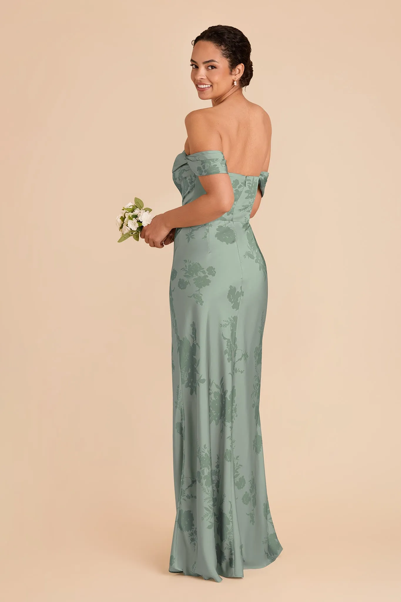 Mia Matte Satin Dress - Sage Whimsical Blooms sold by Birdy Grey product image thumbnail 4