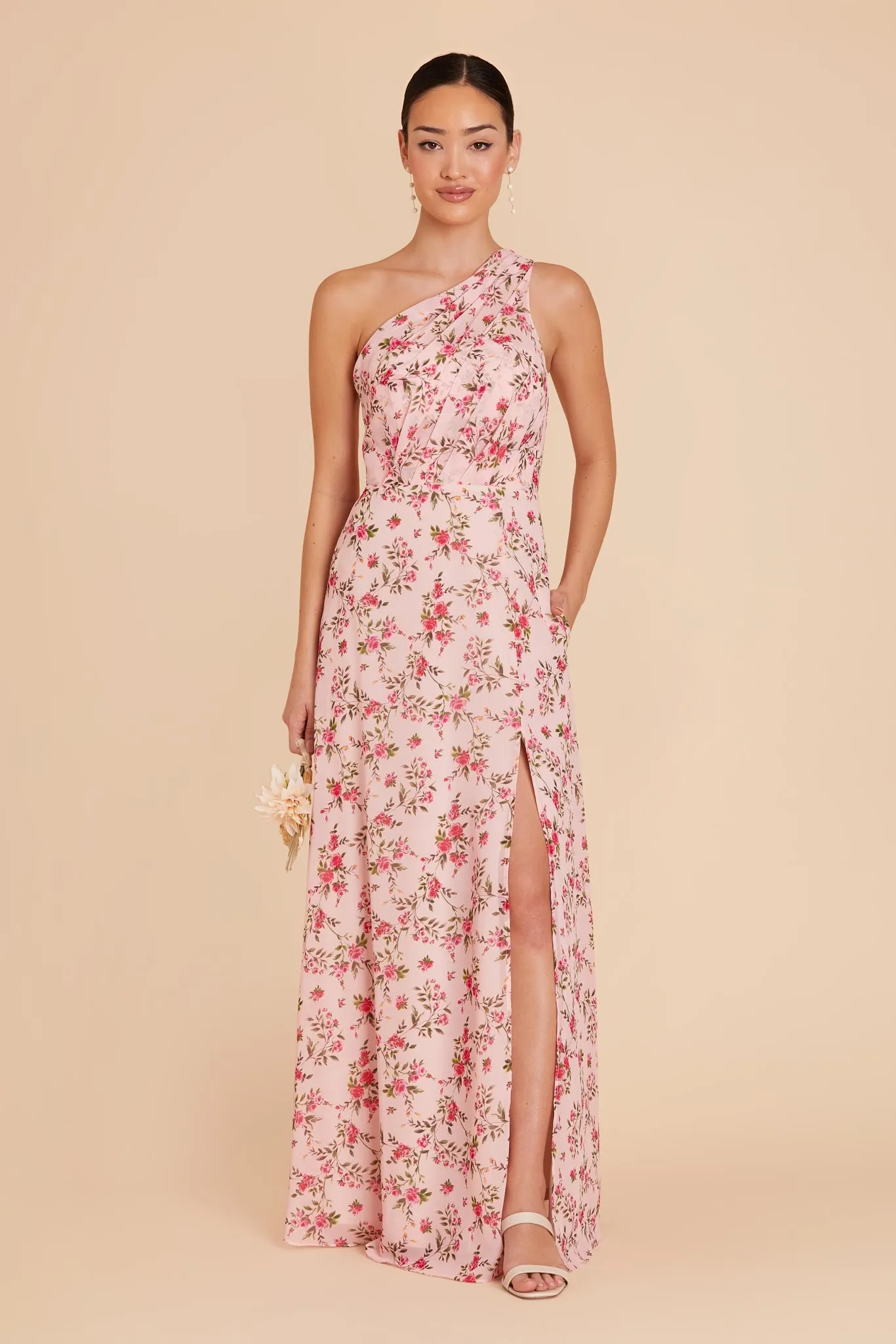 Kira Chiffon Dress With Slit - Wild Rose Garden sold by Birdy Grey