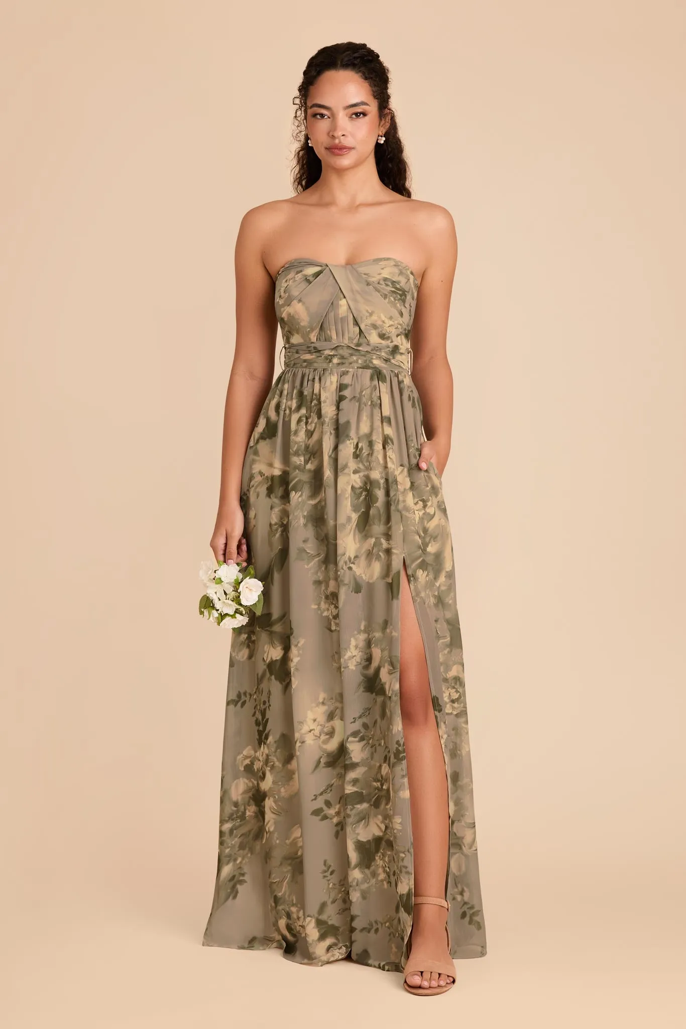 Grace Chiffon Dress With Slit - Doe Painted Botanics sold by Birdy Grey product image thumbnail 4