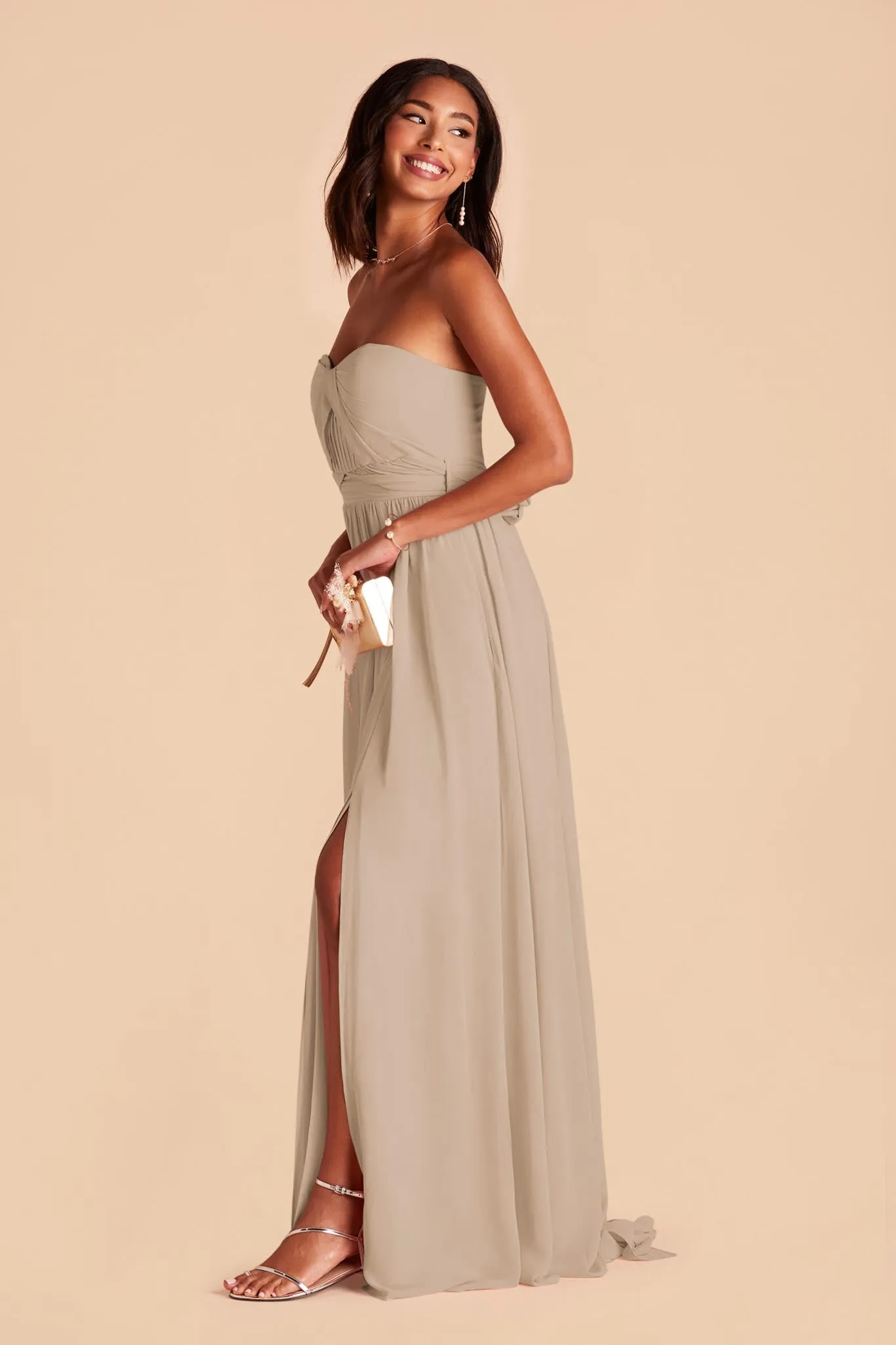Grace Chiffon Dress With Slit - Almond sold by Birdy Grey product image thumbnail 5