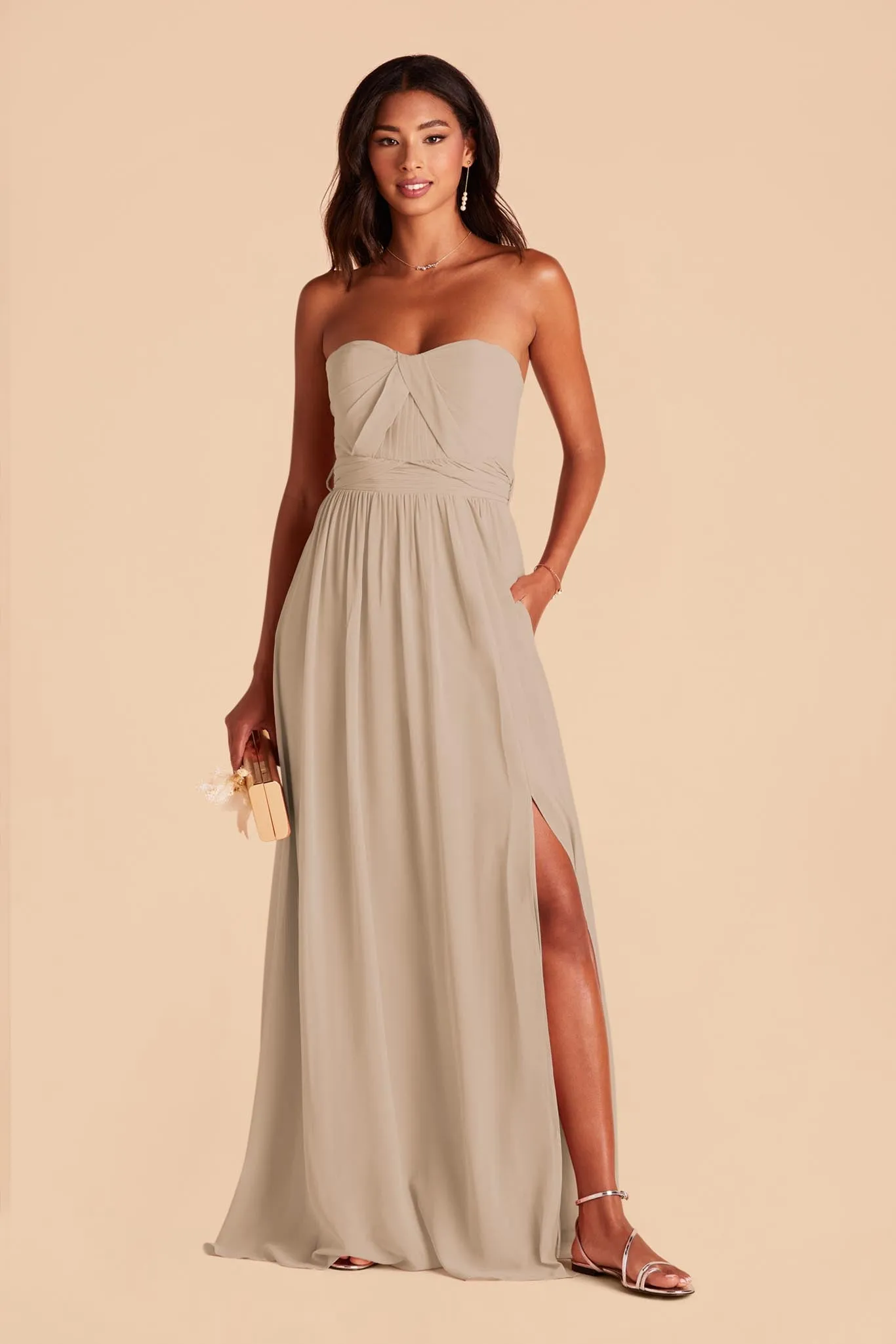 Grace Chiffon Dress With Slit - Almond sold by Birdy Grey product image thumbnail 4