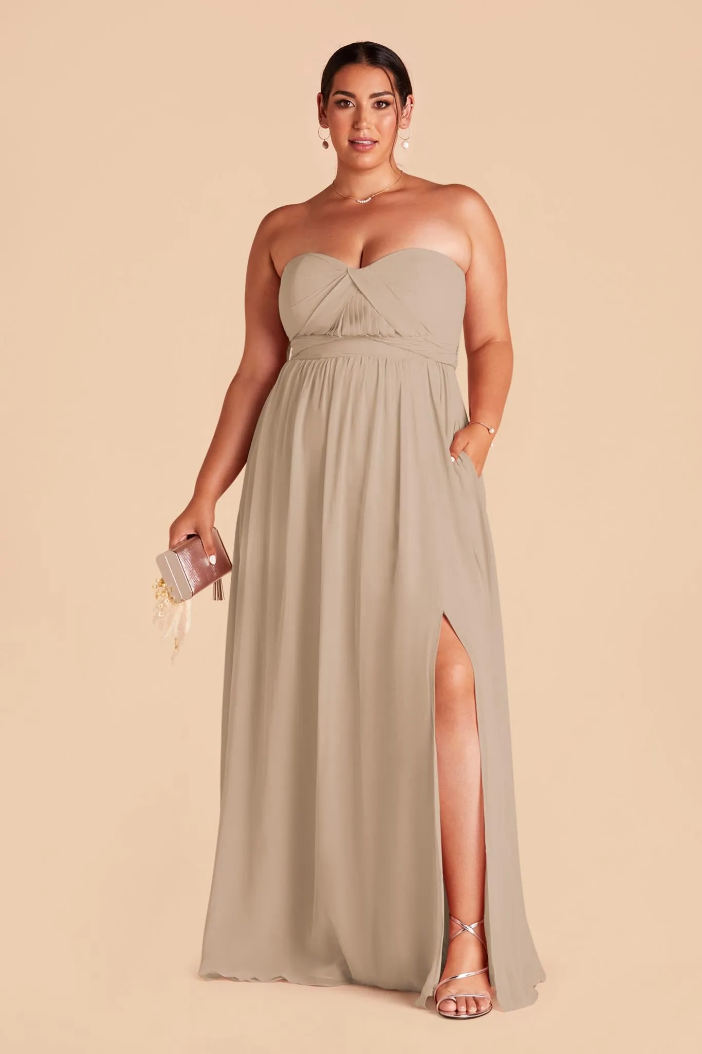 Grace Chiffon Dress With Slit - Almond sold by Birdy Grey product image thumbnail 2