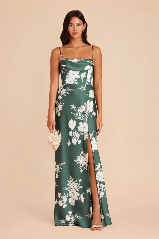 Mia Matte Satin Dress - Eucalyptus Whimsical Blooms sold by Birdy Grey