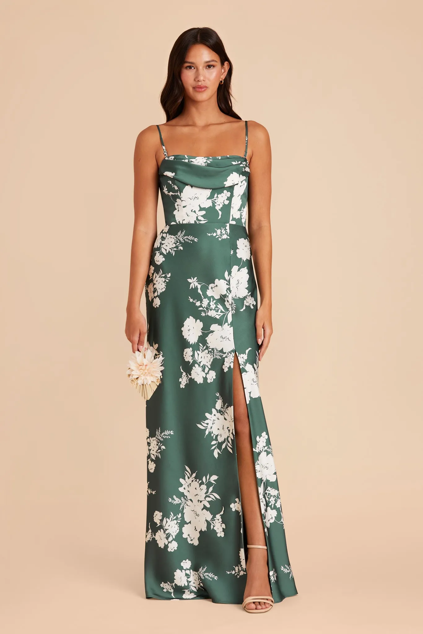 Mia Matte Satin Dress - Eucalyptus Whimsical Blooms sold by Birdy Grey