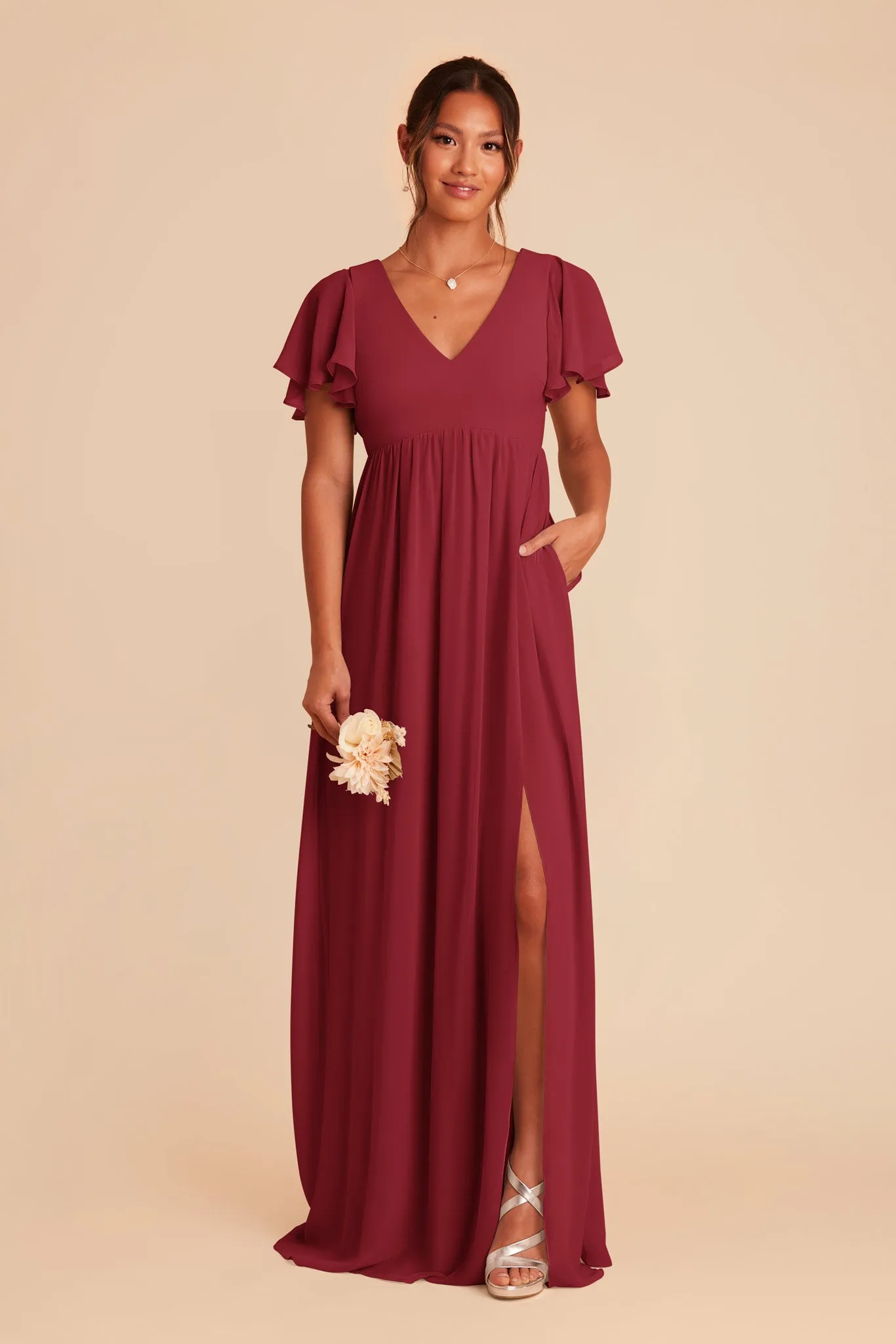 Hannah Chiffon Dress - Burgundy sold by Birdy Grey