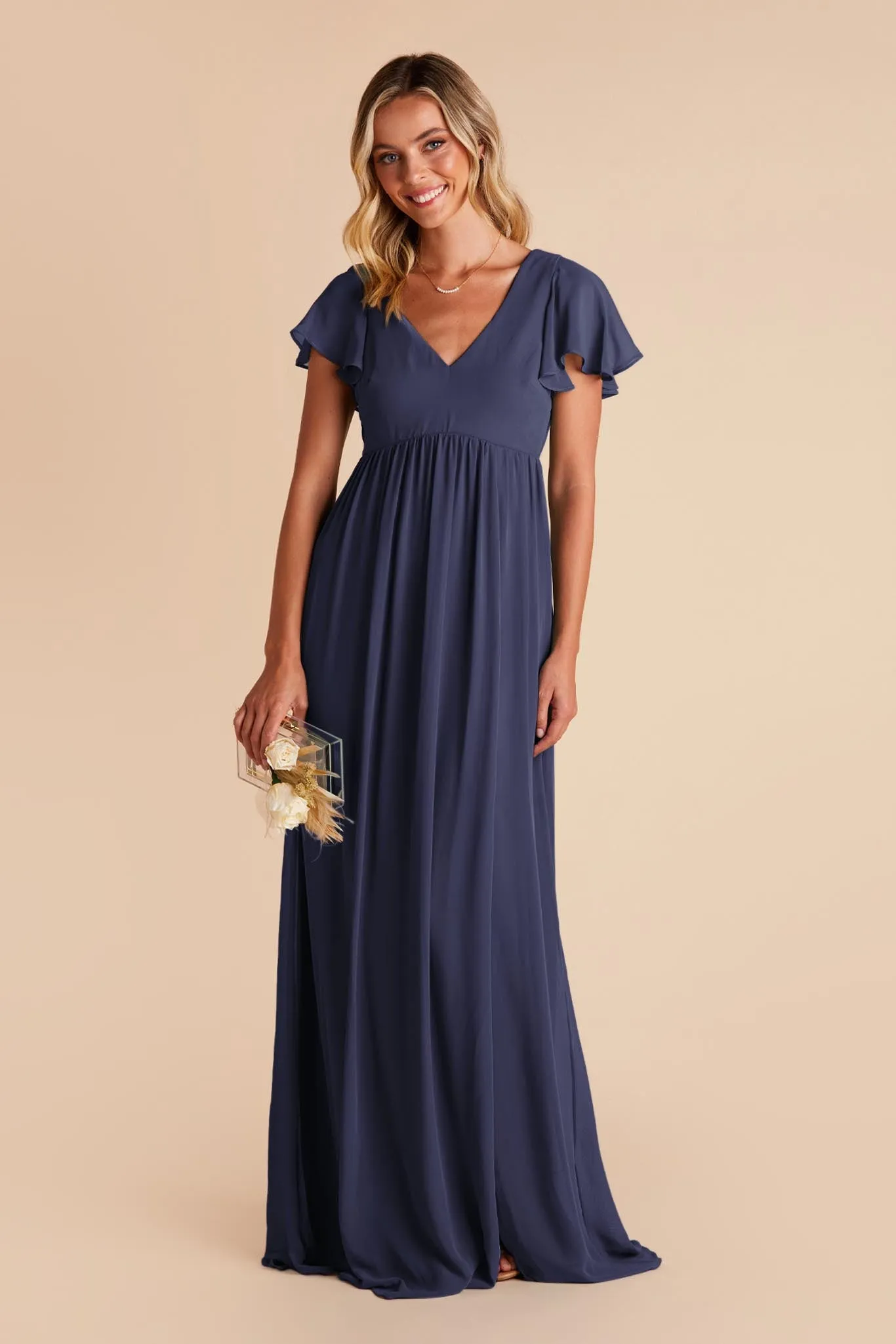 Hannah Chiffon Dress - Slate Blue sold by Birdy Grey