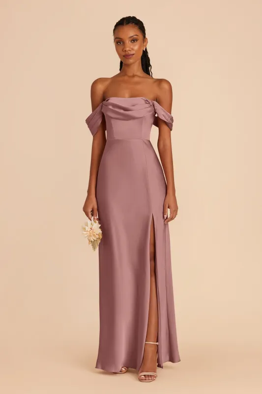 Mia Matte Satin Dress - Dark Mauve sold by Birdy Grey