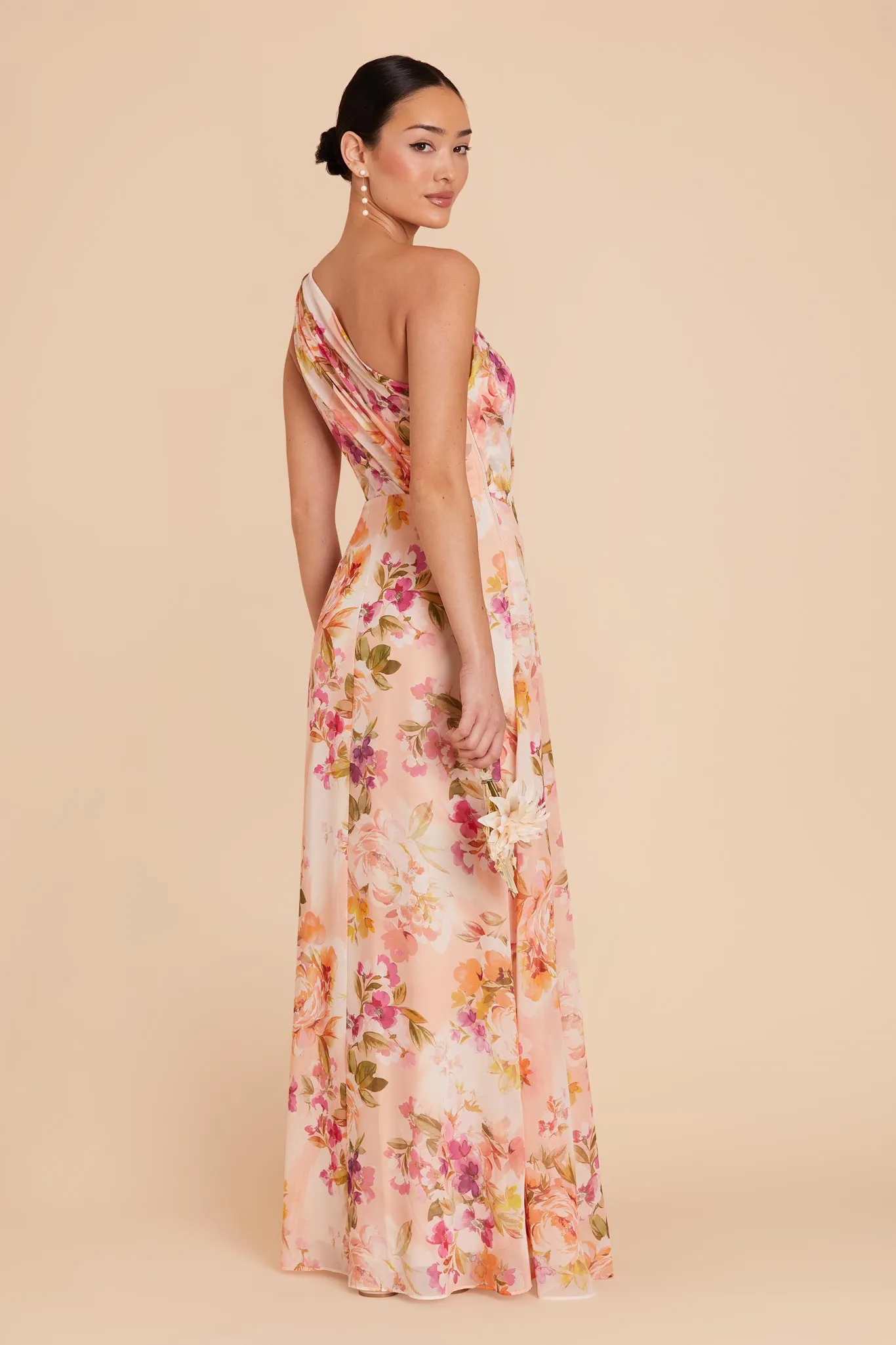 Kira Chiffon Dress With Slit - Coral Sunset Peonies sold by Birdy Grey product image thumbnail 3