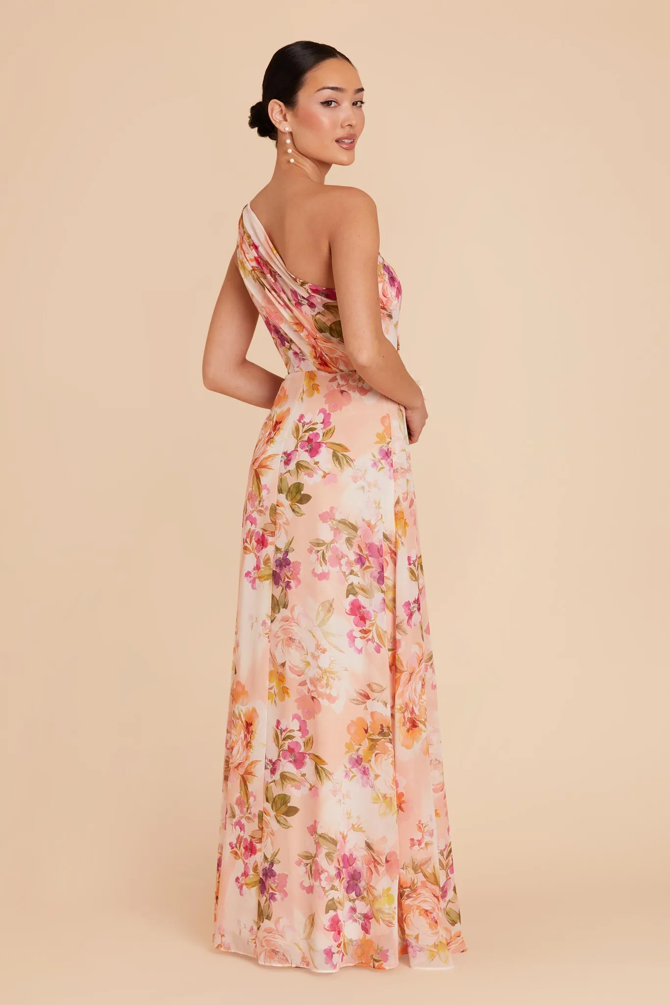 Kira Chiffon Dress With Slit - Coral Sunset Peonies sold by Birdy Grey product image thumbnail 2