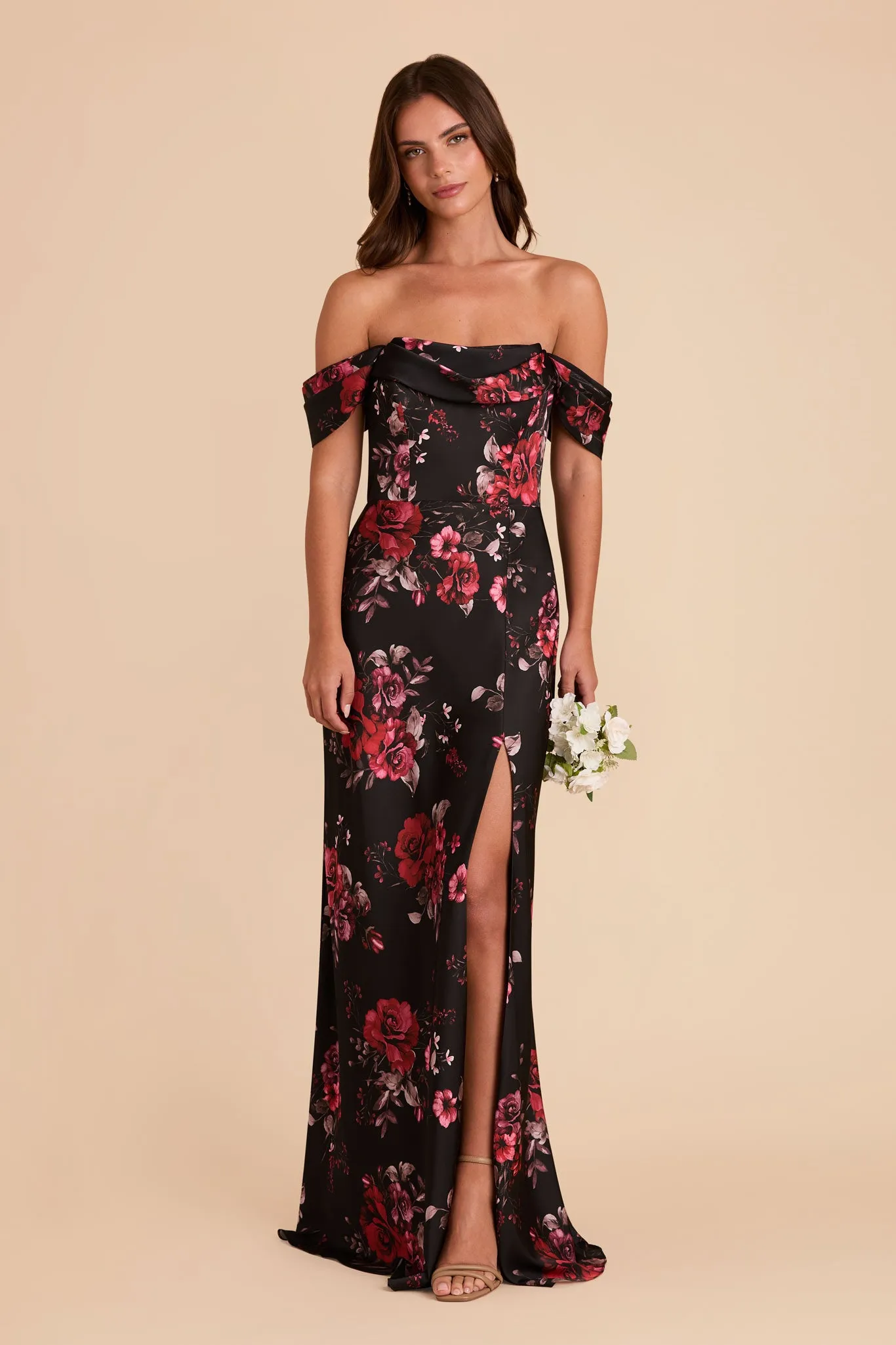Mia Matte Satin Dress - Black Fleurs D'Amour sold by Birdy Grey product image thumbnail 4
