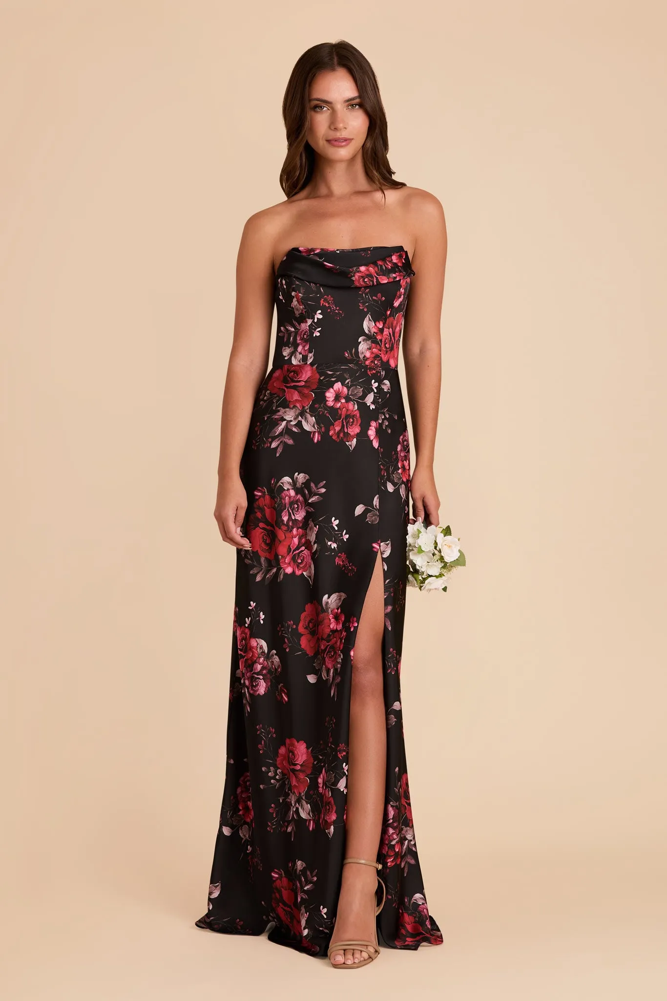 Mia Matte Satin Dress - Black Fleurs D'Amour sold by Birdy Grey product image thumbnail 2