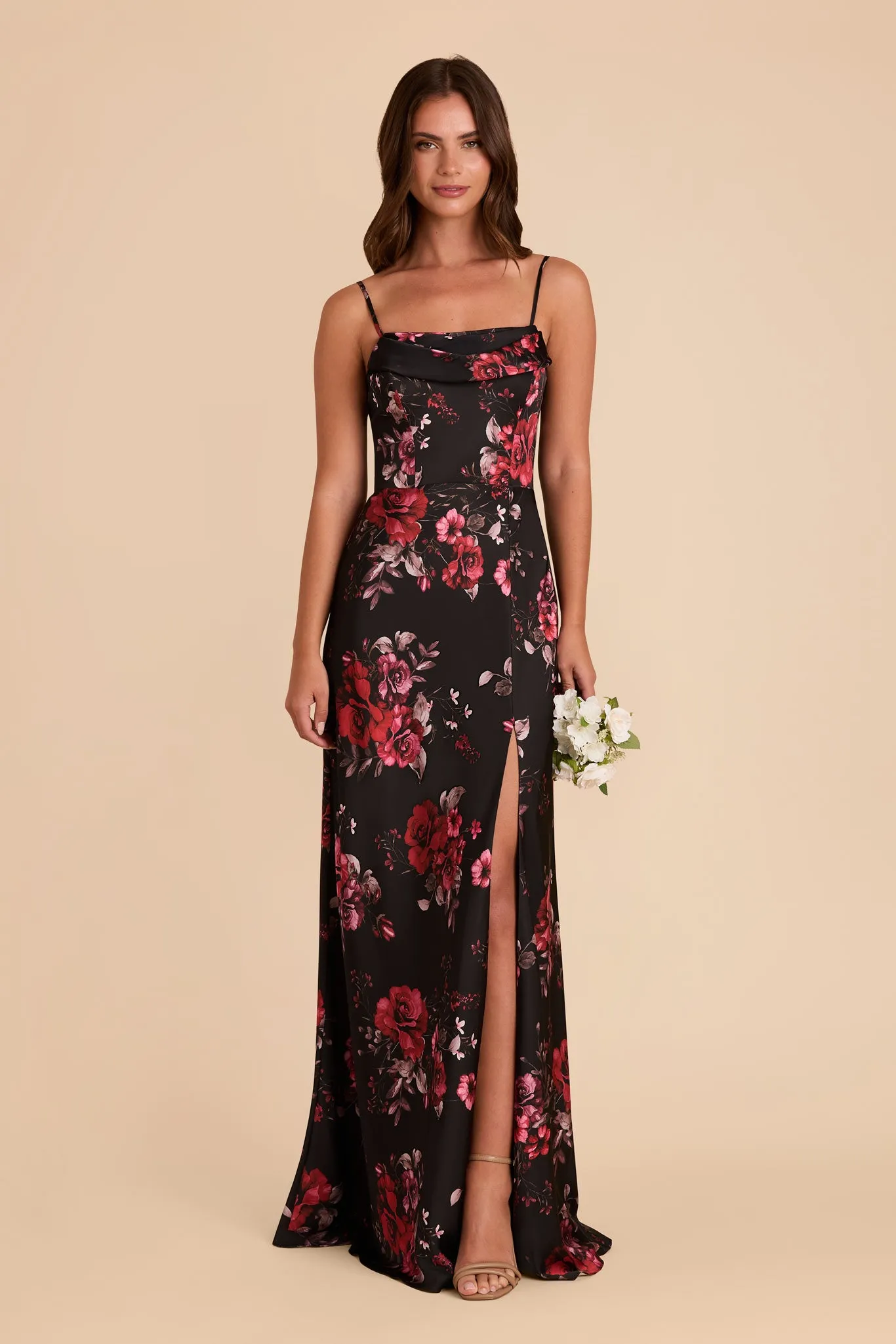 Mia Matte Satin Dress - Black Fleurs D'Amour sold by Birdy Grey product image thumbnail 3