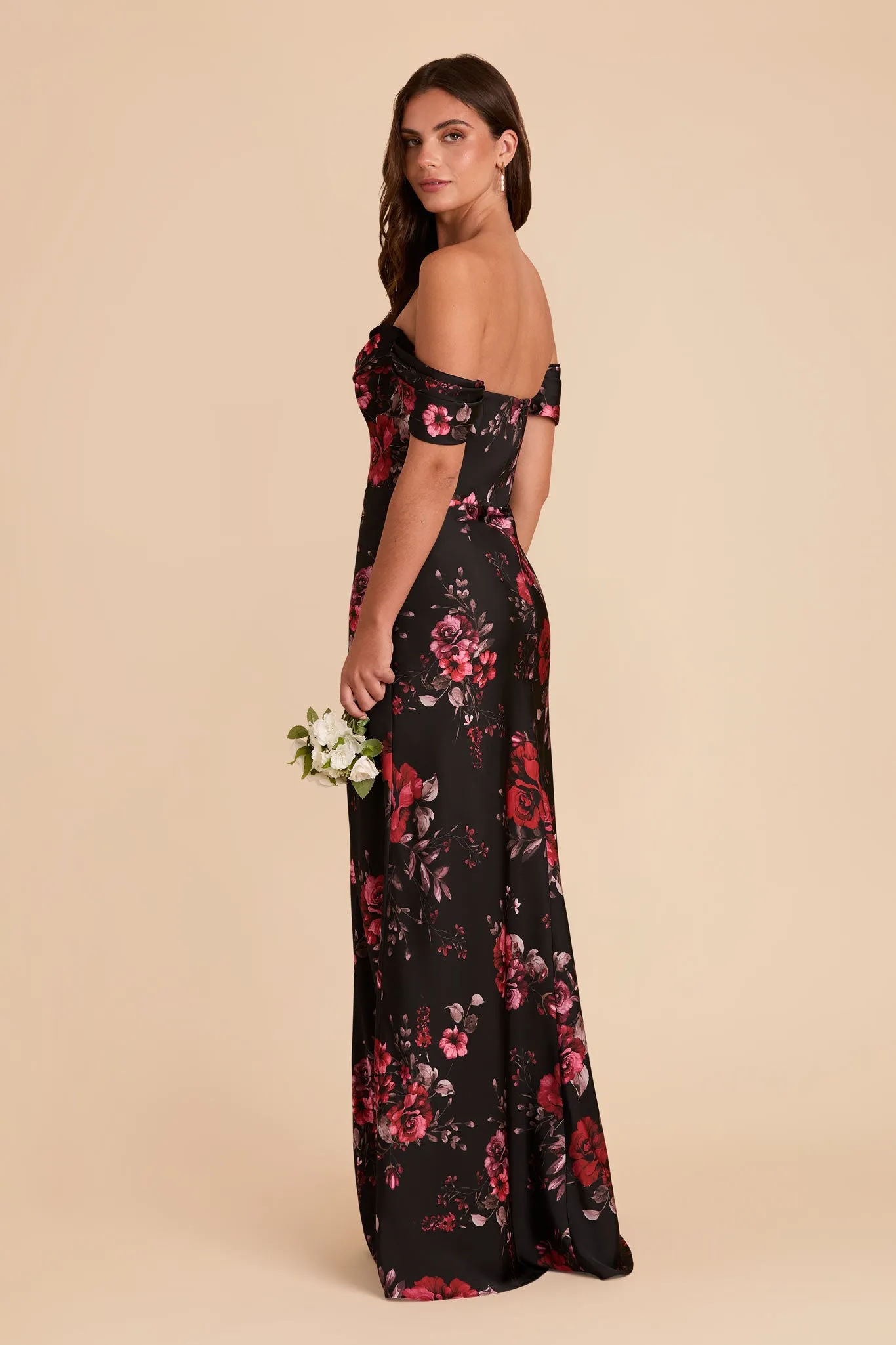 Mia Matte Satin Dress - Black Fleurs D'Amour sold by Birdy Grey product image thumbnail 5