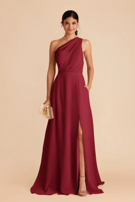Kira Chiffon Dress With Slit - Burgundy sold by Birdy Grey
