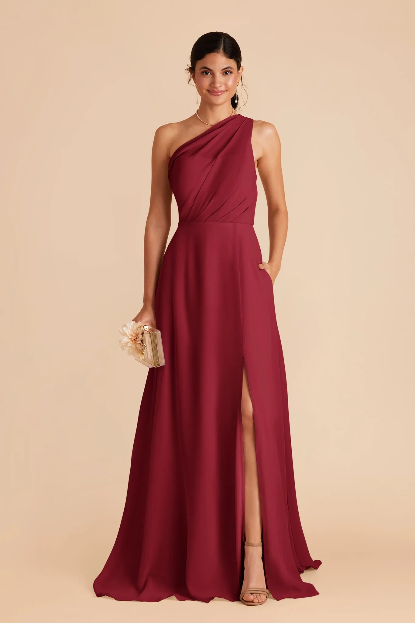 Kira Chiffon Dress With Slit - Burgundy sold by Birdy Grey