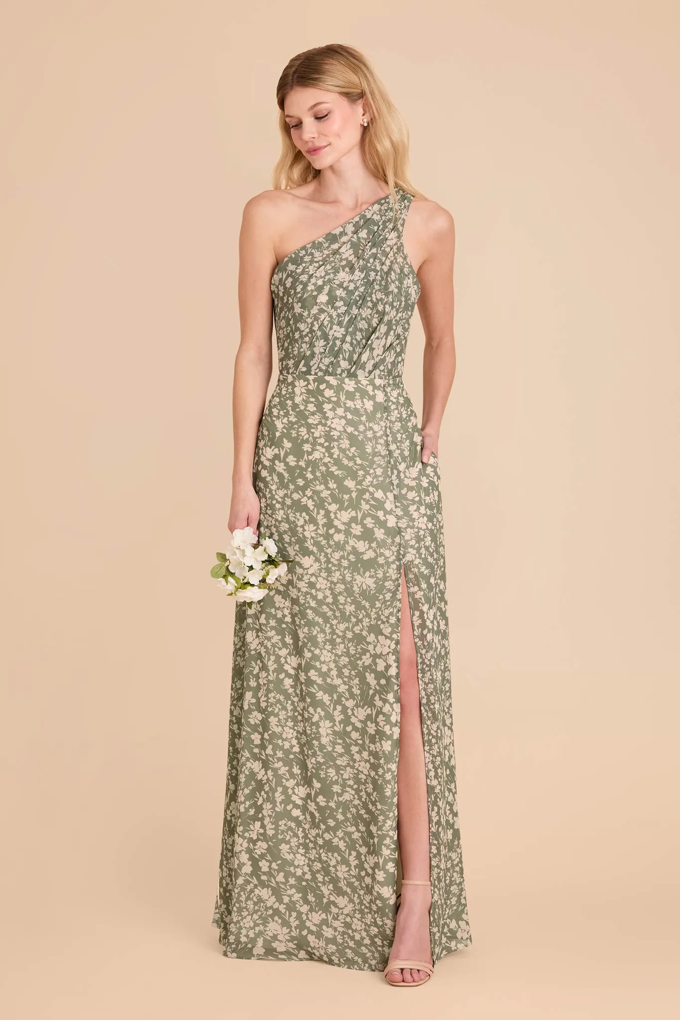 Kira Chiffon Dress With Slit - Thyme Dreamy Floral sold by Birdy Grey product image thumbnail 2