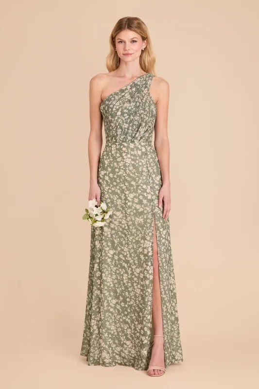 Kira Chiffon Dress With Slit - Thyme Dreamy Floral sold by Birdy Grey