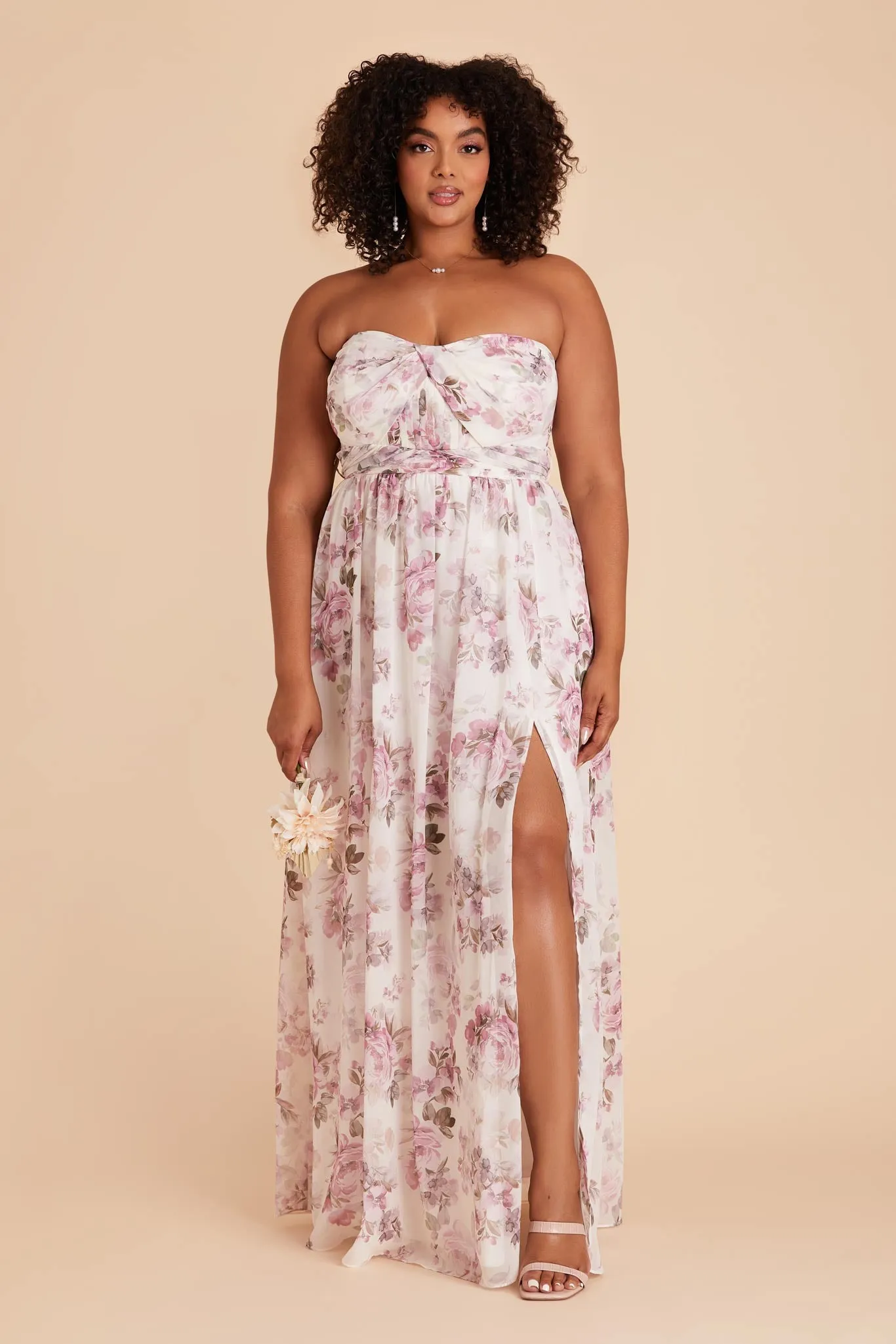 Grace Chiffon Dress With Slit - Dusty Pink Peonies sold by Birdy Grey product image thumbnail 2