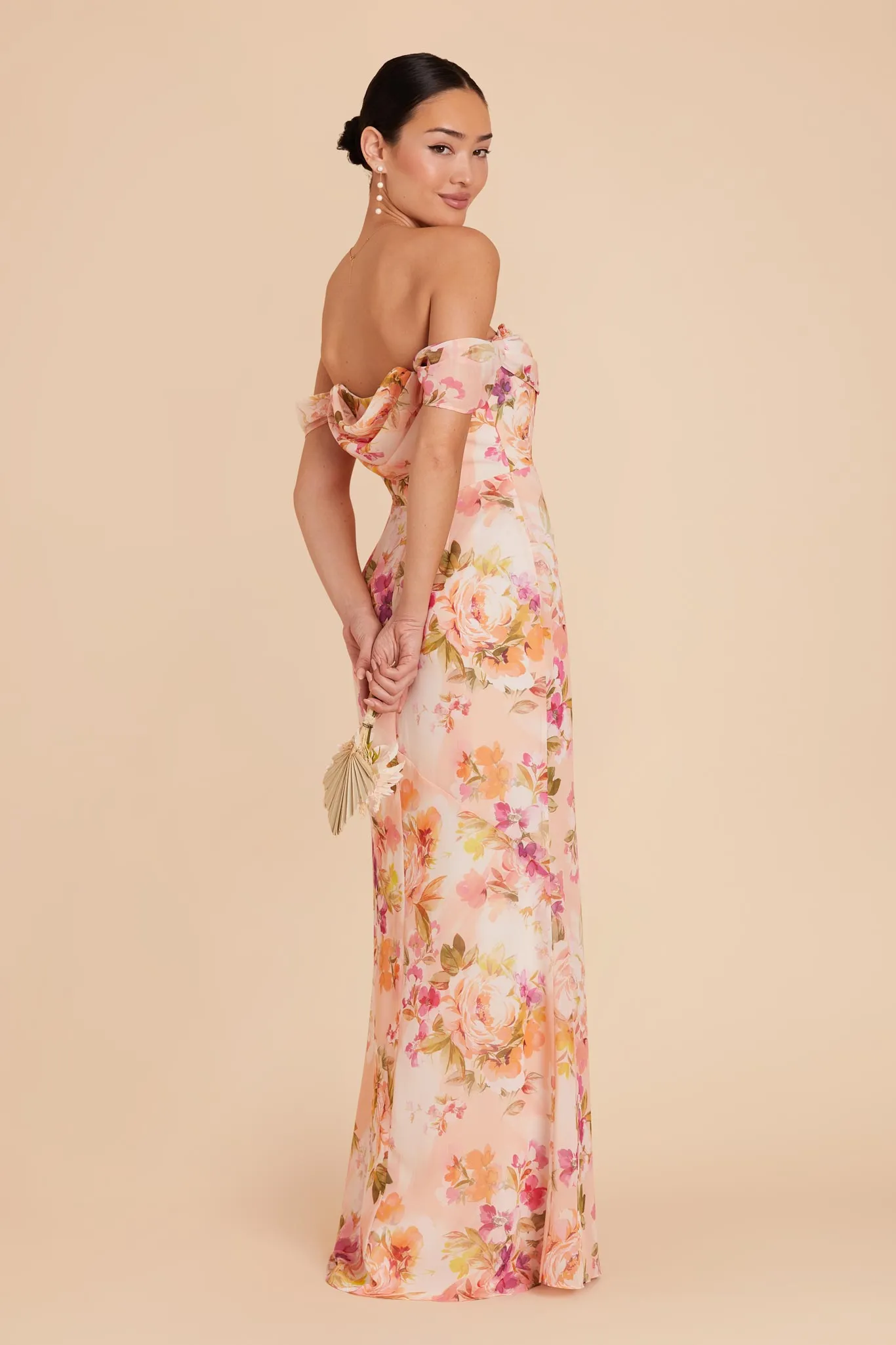 Mira Chiffon Dress - Coral Sunset Peonies sold by Birdy Grey product image thumbnail 5