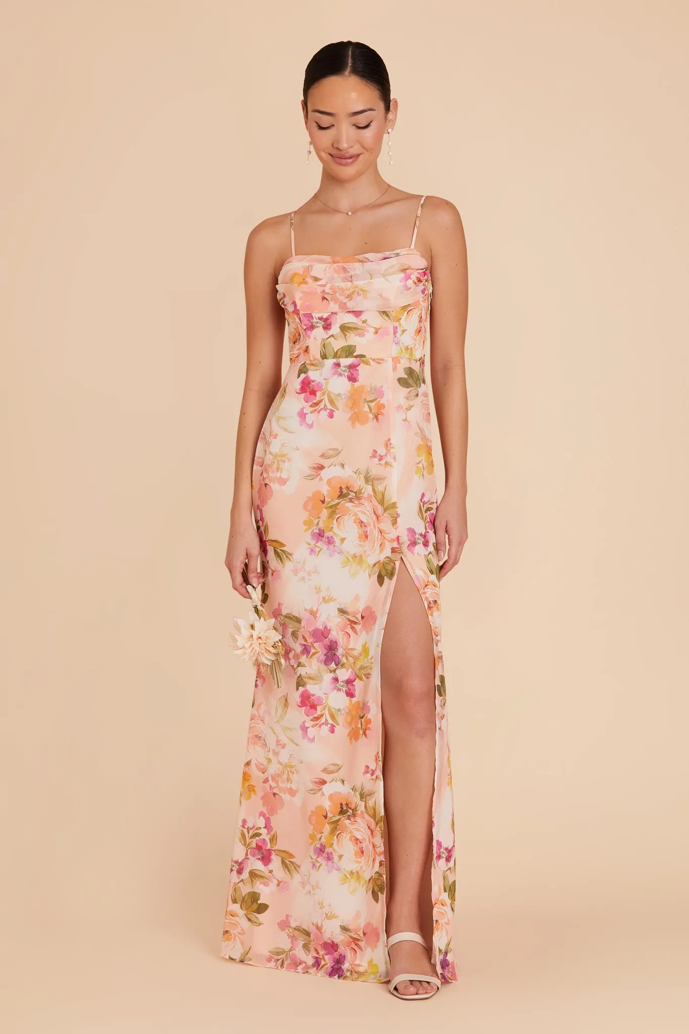 Mira Chiffon Dress - Coral Sunset Peonies sold by Birdy Grey product image thumbnail 4