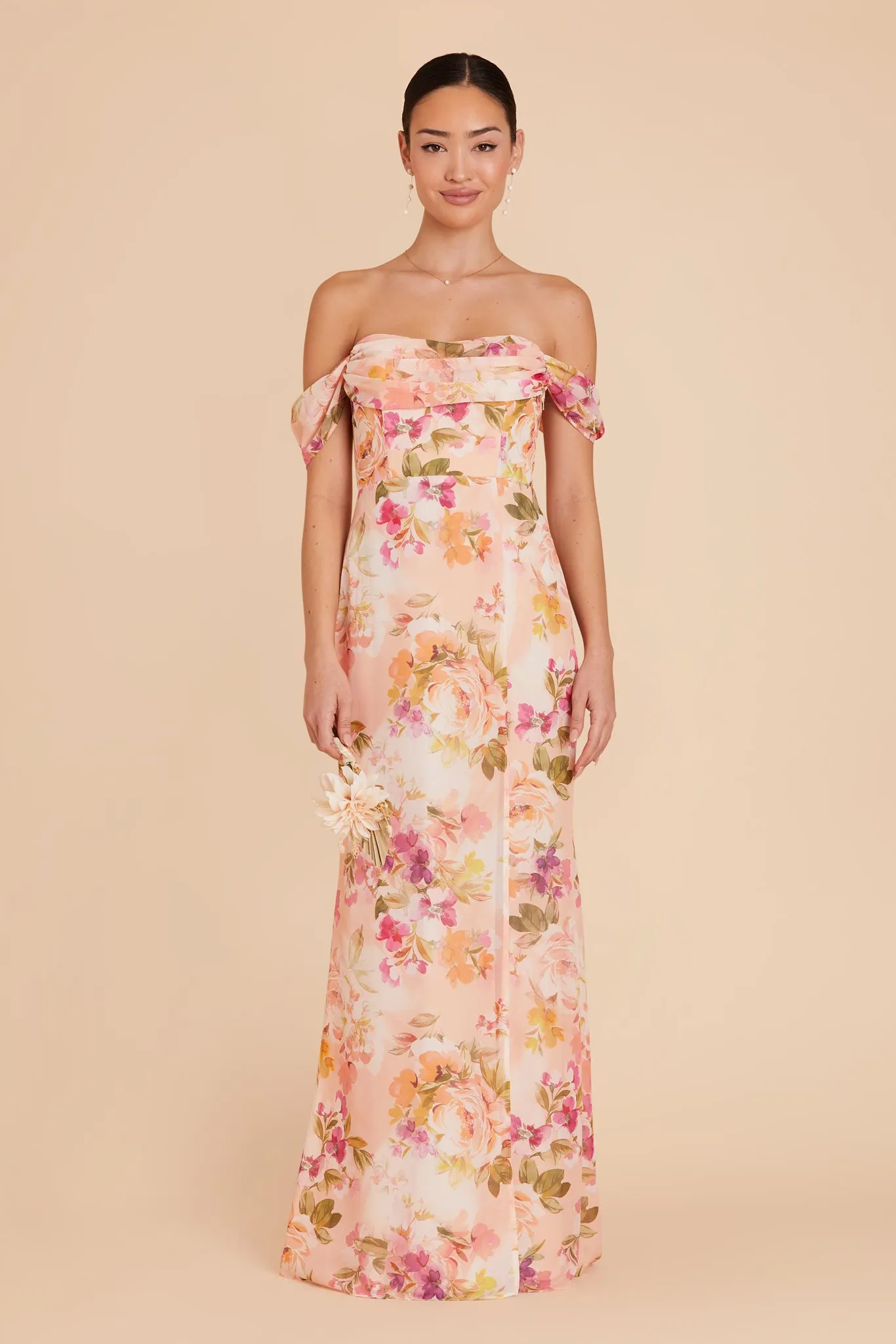 Mira Chiffon Dress - Coral Sunset Peonies sold by Birdy Grey product image thumbnail 3