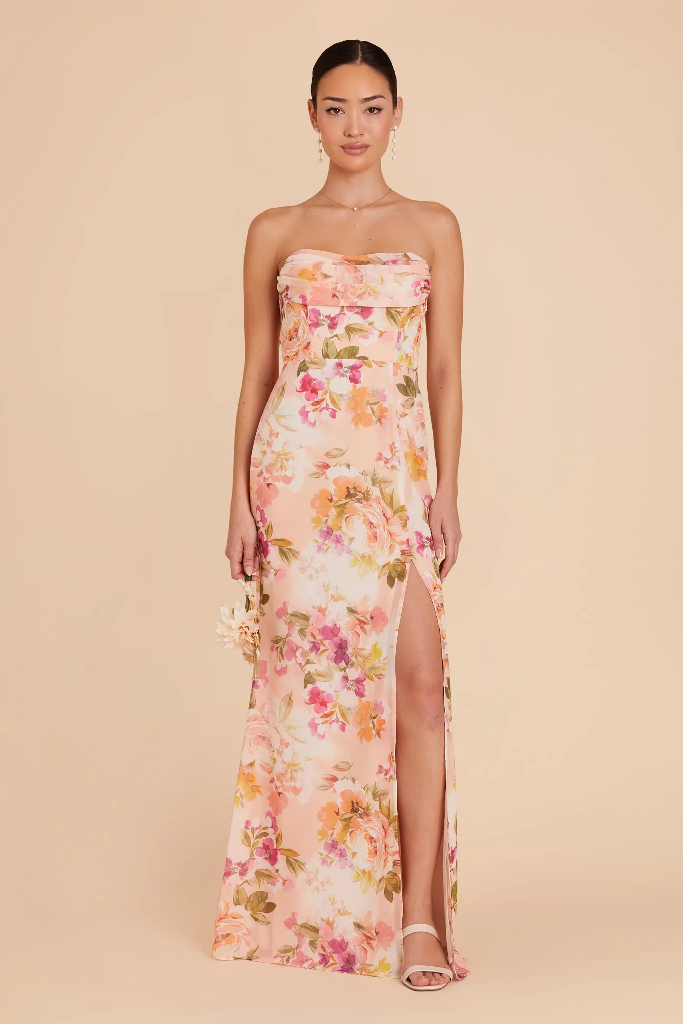 Mira Chiffon Dress - Coral Sunset Peonies sold by Birdy Grey product image thumbnail 2