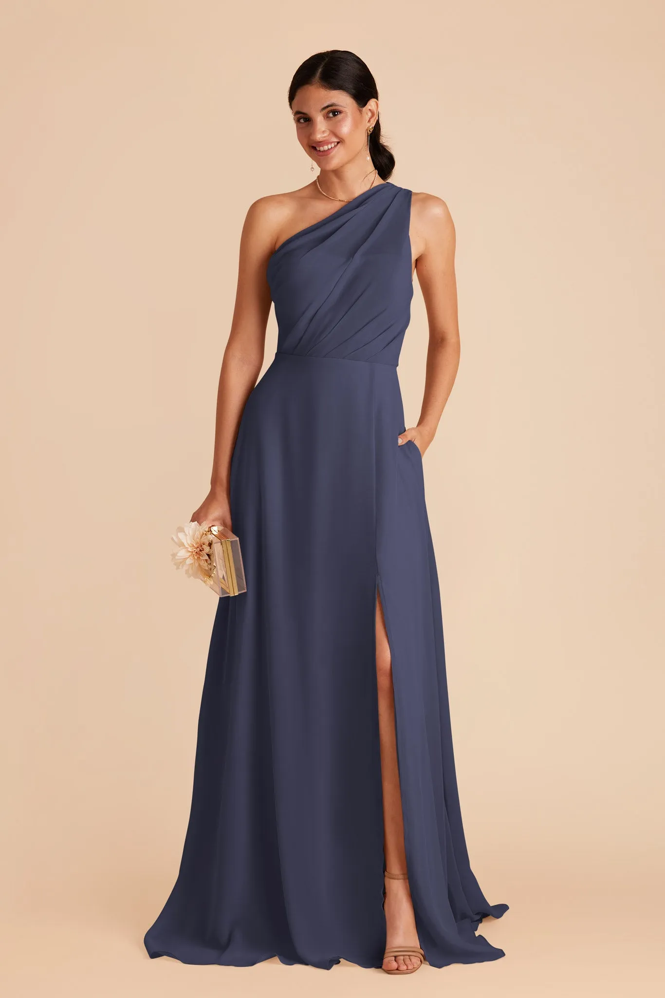 Kira Chiffon Dress With Slit - Dusk Blue sold by Birdy Grey product image thumbnail 3