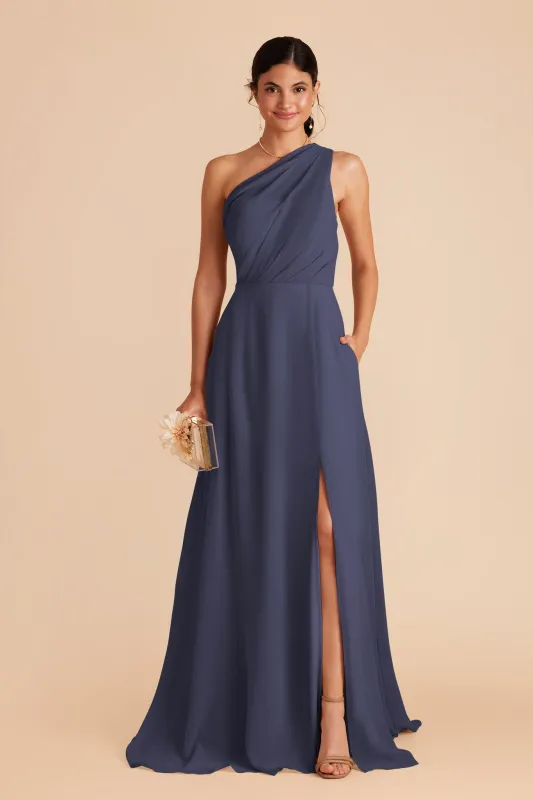 Kira Chiffon Dress With Slit - Dusk Blue sold by Birdy Grey