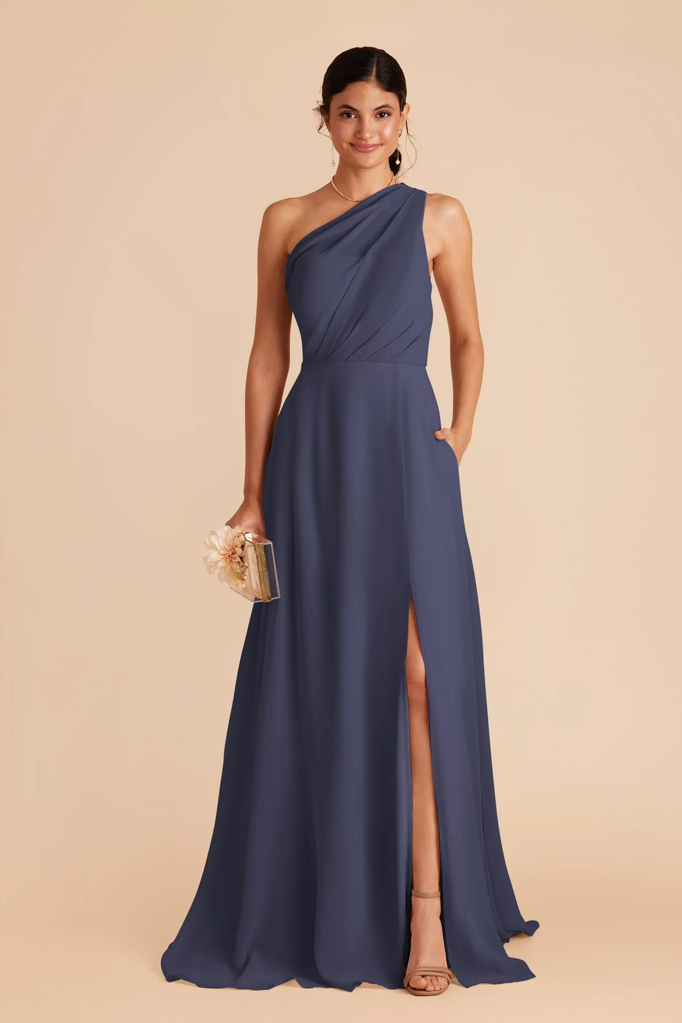 Kira Chiffon Dress With Slit - Dusk Blue sold by Birdy Grey