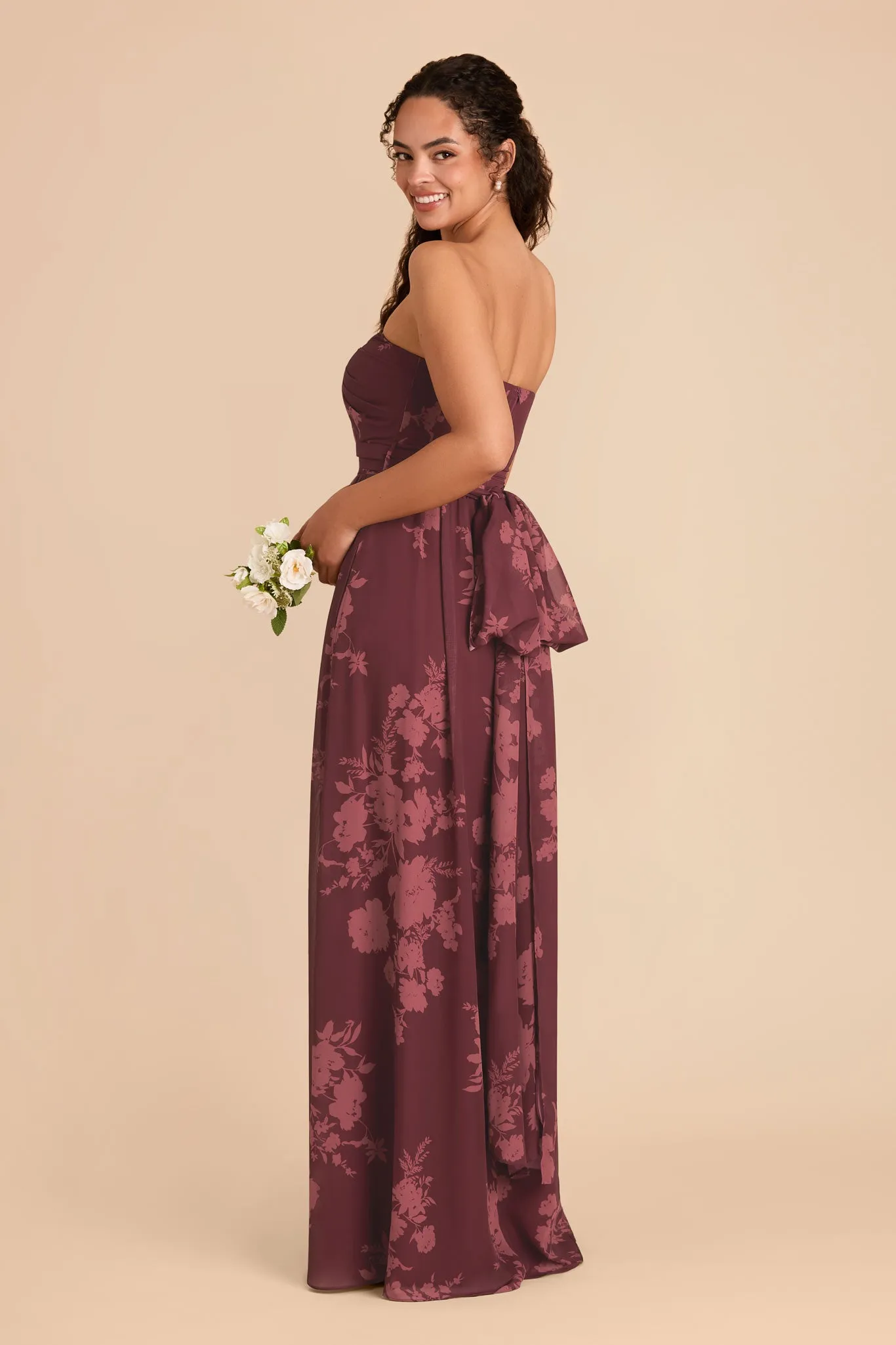 Grace Chiffon Dress With Slit - Sangria Whimsical Blooms sold by Birdy Grey product image thumbnail 5